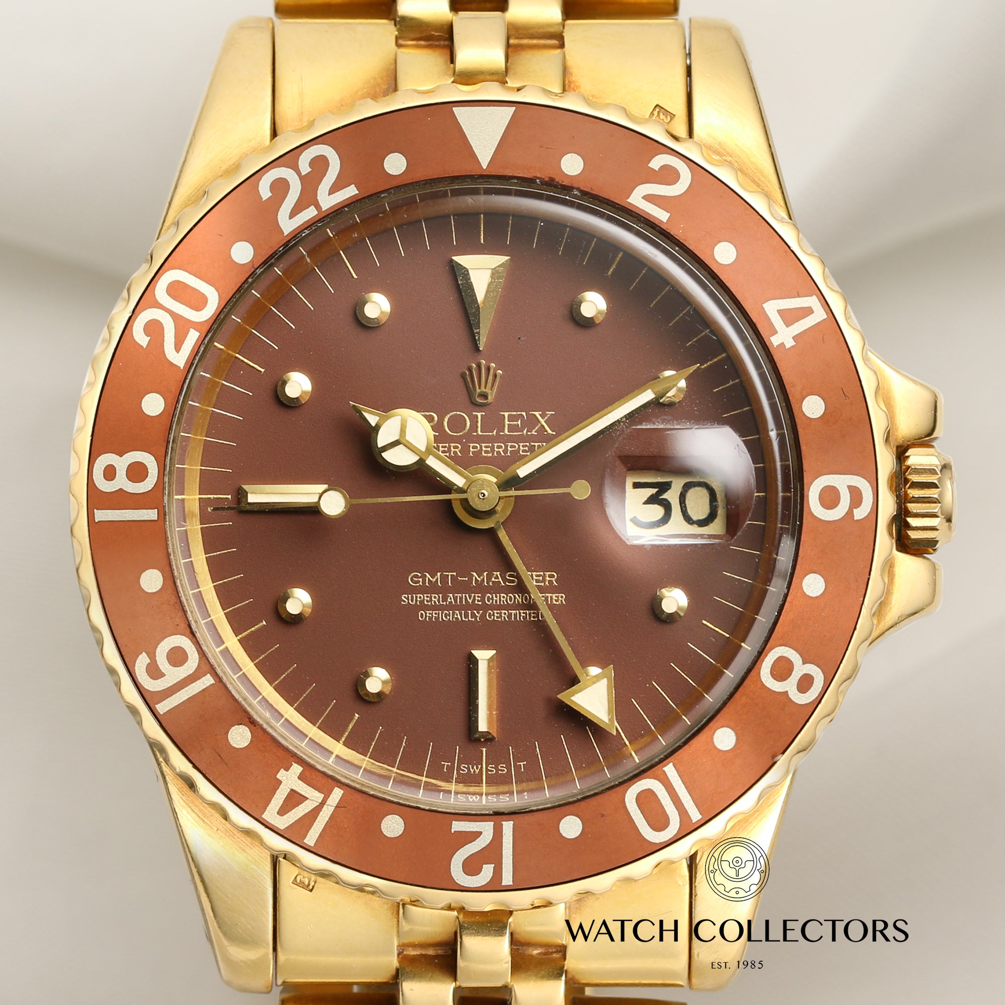 Rolex Vintage GMT-Master 1675 18K Yellow Gold Brown Nipple dial, Rootbeer bezel Second Hand Watch Collectors 2