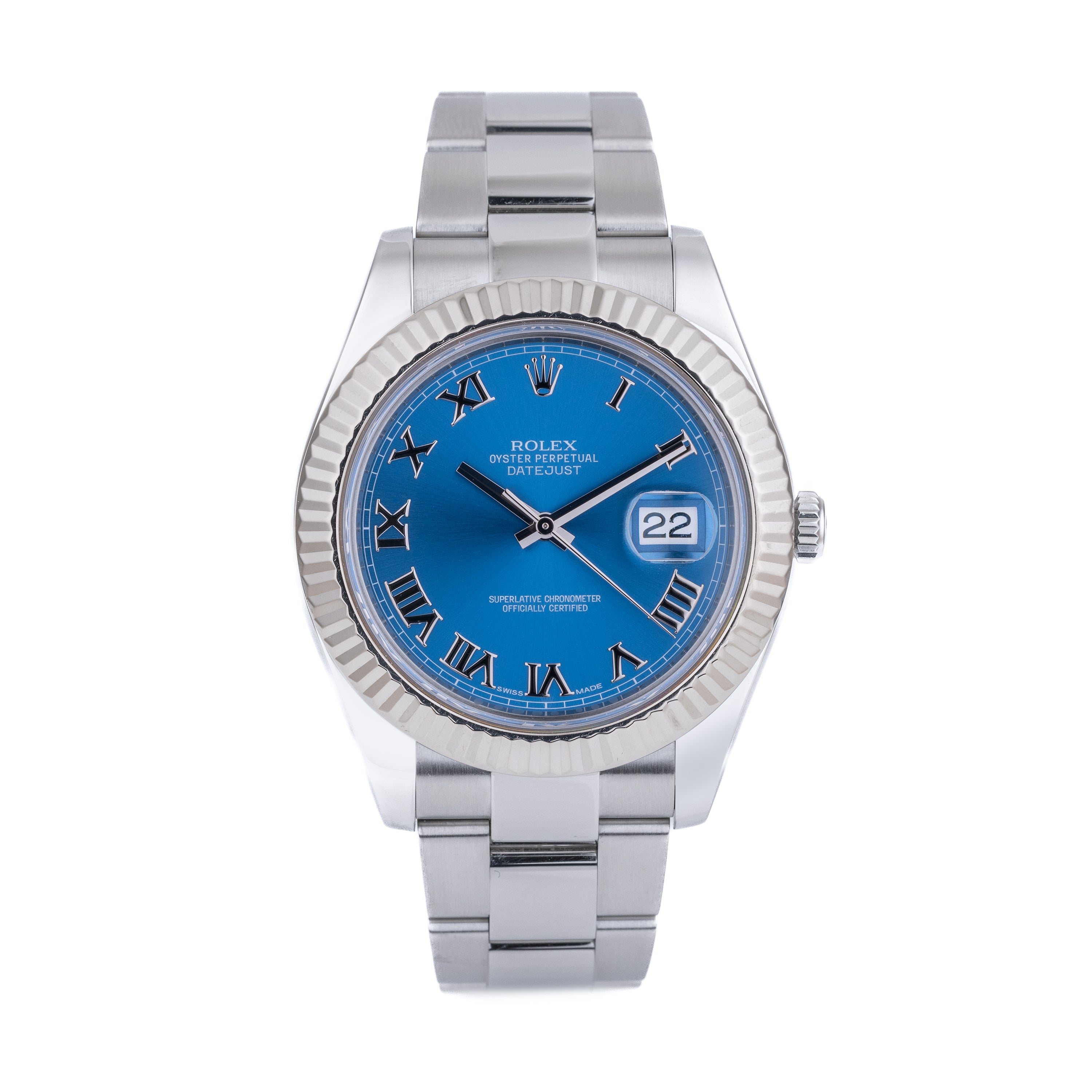 Rolex DateJust 41mm | REF. 116334 | Blue Roman Dial | Box & Papers | 2014 | Stainless Steel & 18k White Gold Bezel