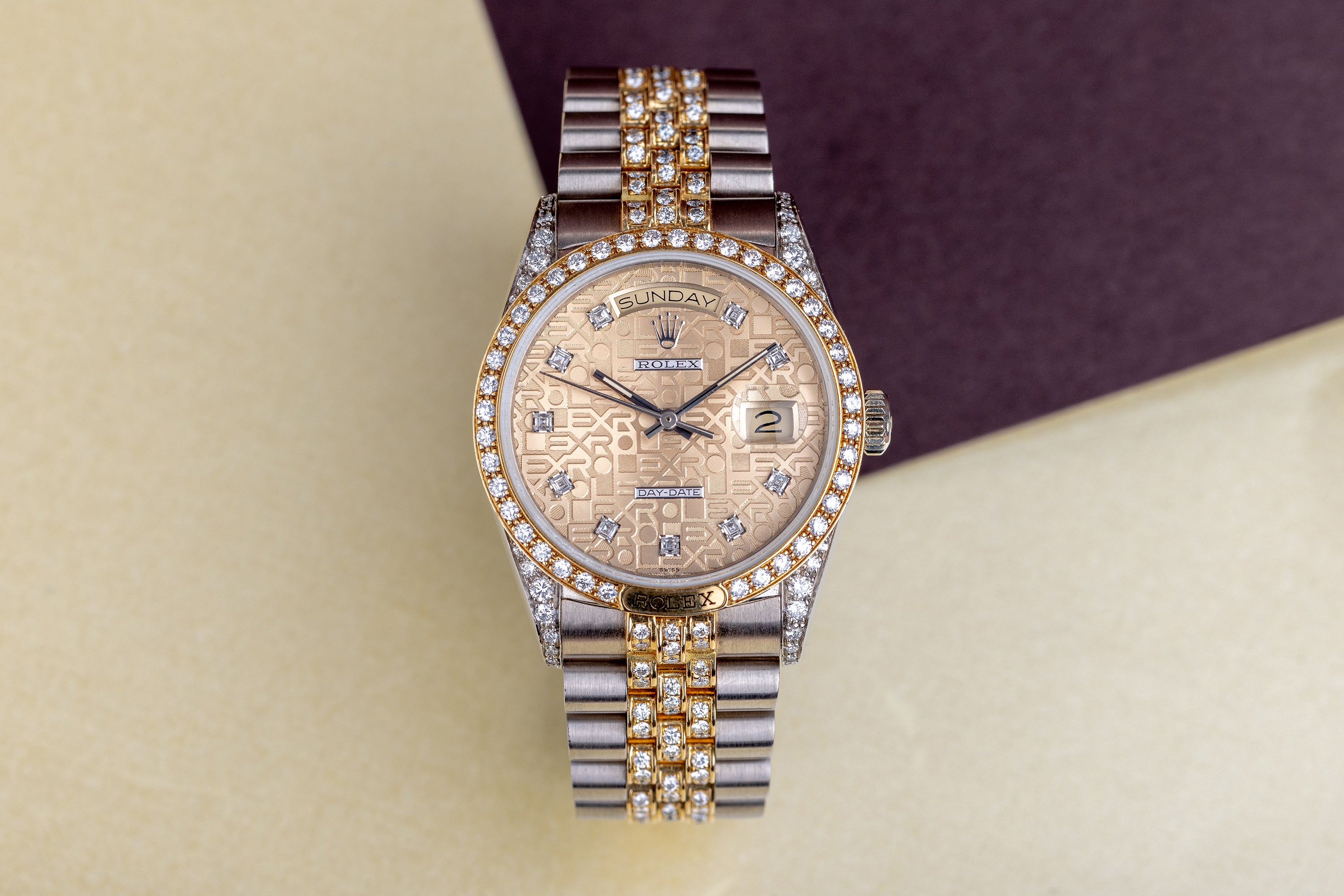 Rolex Day-Date | REF. 18139 | Gold Jubilee Diamond Dial | Diamond Bezel, Shoulders & Bracelet | 1980s | 18k White & Yellow Gold