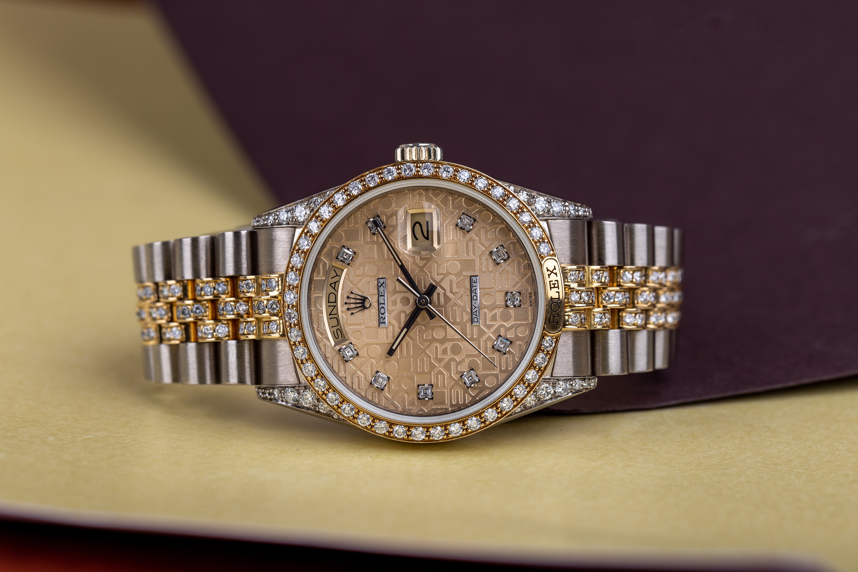 Rolex Day-Date | REF. 18139 | Gold Jubilee Diamond Dial | Diamond Bezel, Shoulders & Bracelet | 1980s | 18k White & Yellow Gold