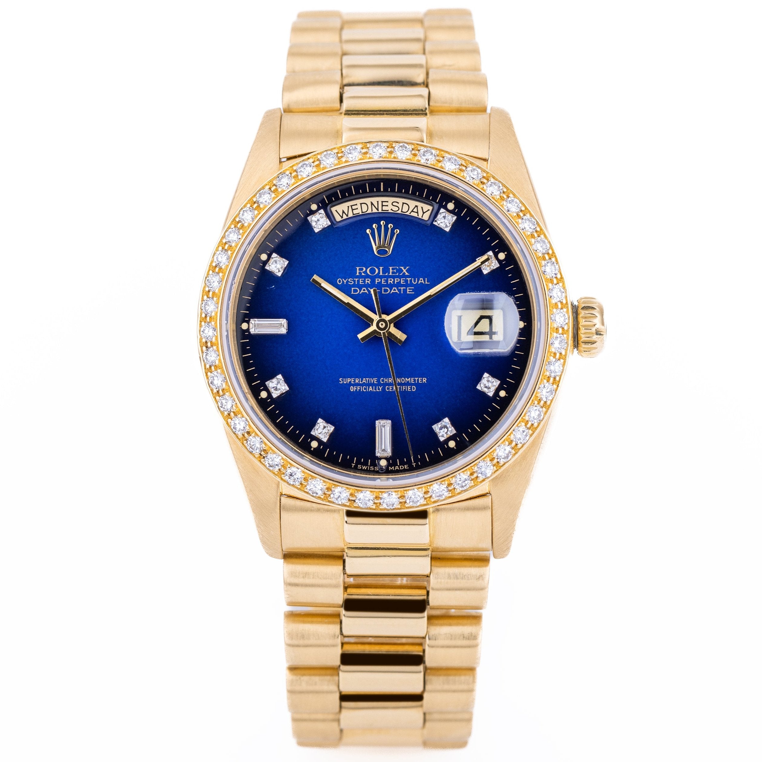 Rolex Day-Date | REF. 18048 | Blue Vignette Diamond Dial & Bezel | 1979 | 18k Yellow Gold