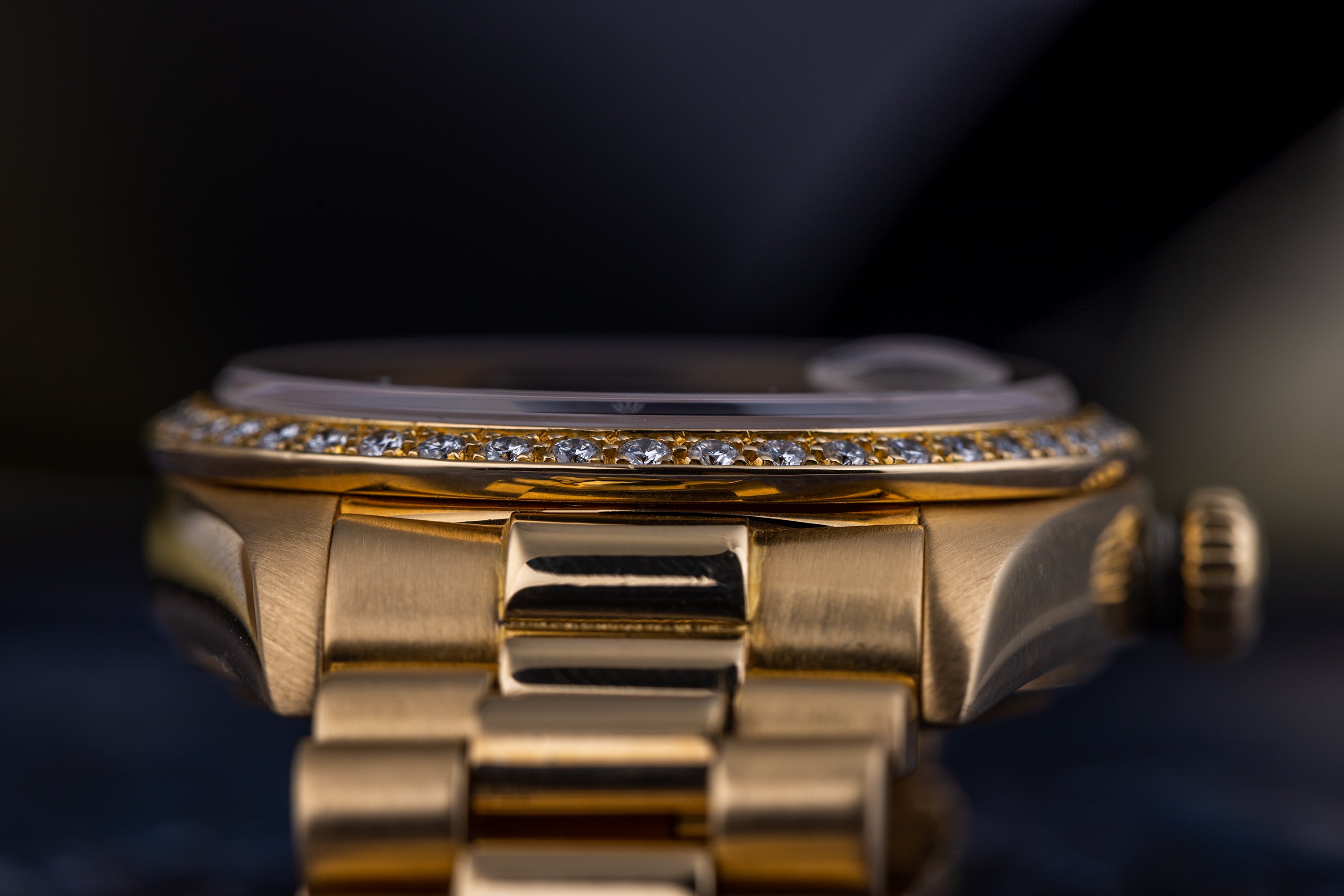 Rolex Day-Date | REF. 18048 | Blue Vignette Diamond Dial & Bezel | 1979 | 18k Yellow Gold