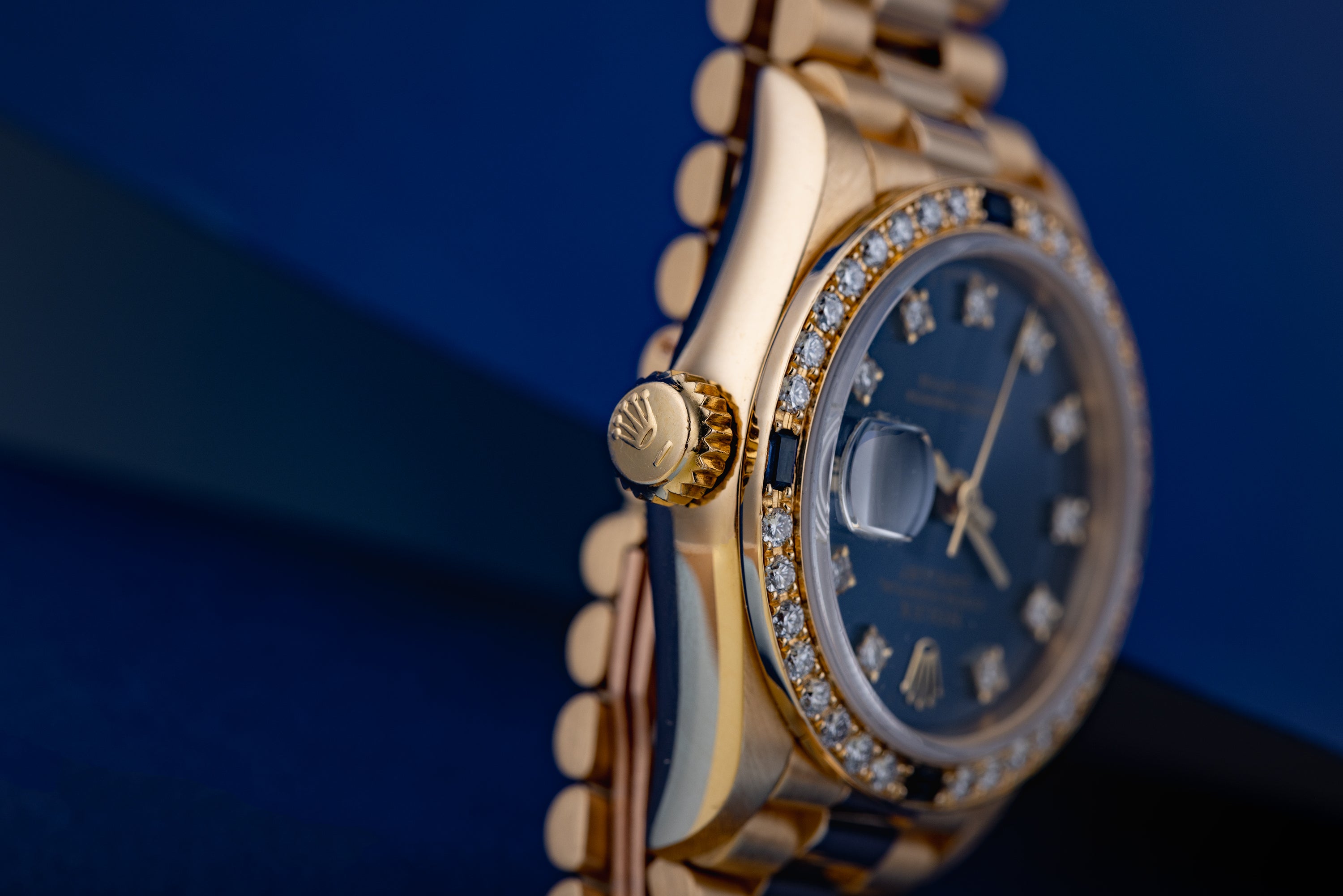 Rolex Lady DateJust | REF. 69088 | Blue Diamond Dial | Diamond & Sapphire Bezel | 18K Yellow Gold