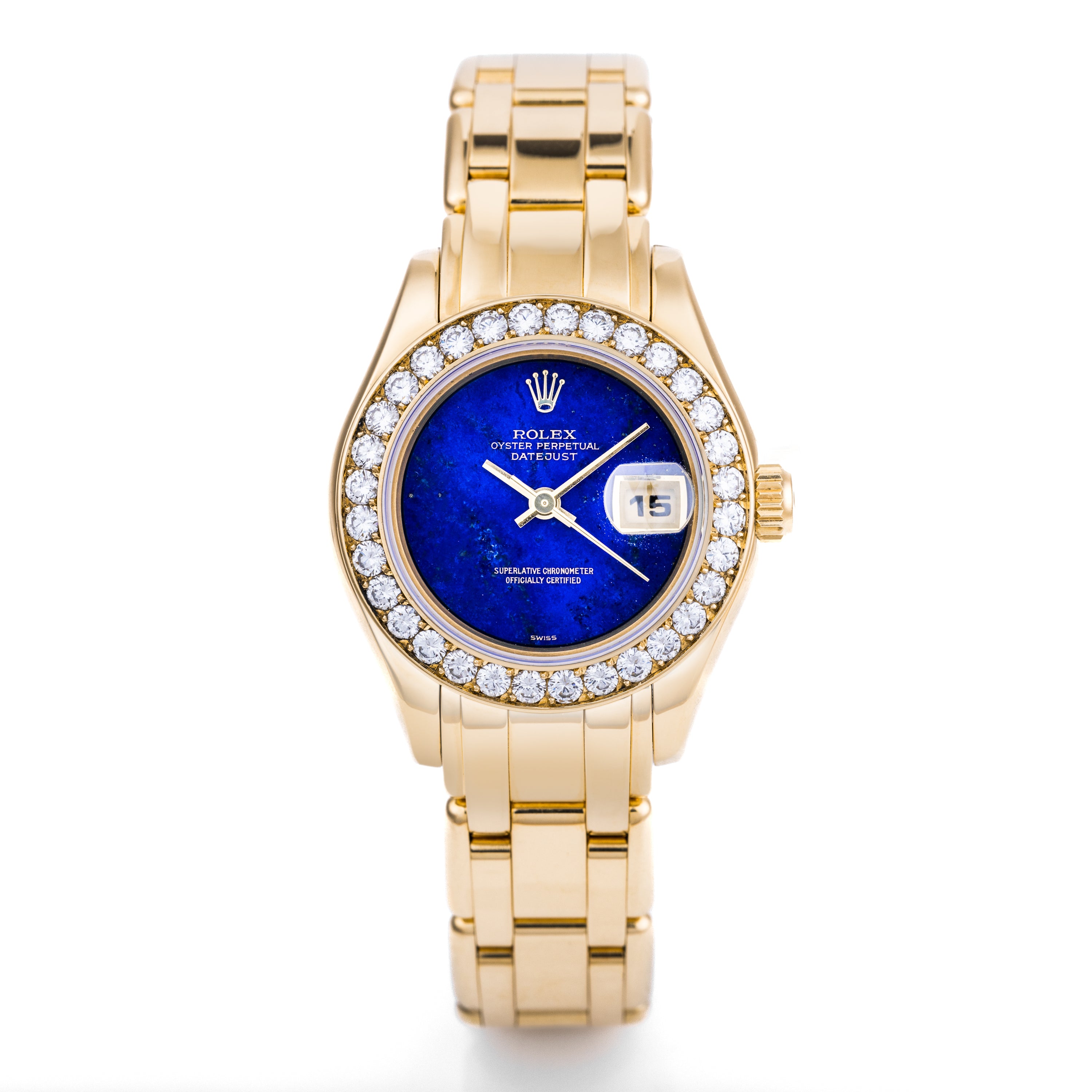 Rolex Lady DateJust Pearlmaster | REF. 69298 | Lapis Lazuli Dial | Diamond Bezel | 18k Yellow Gold