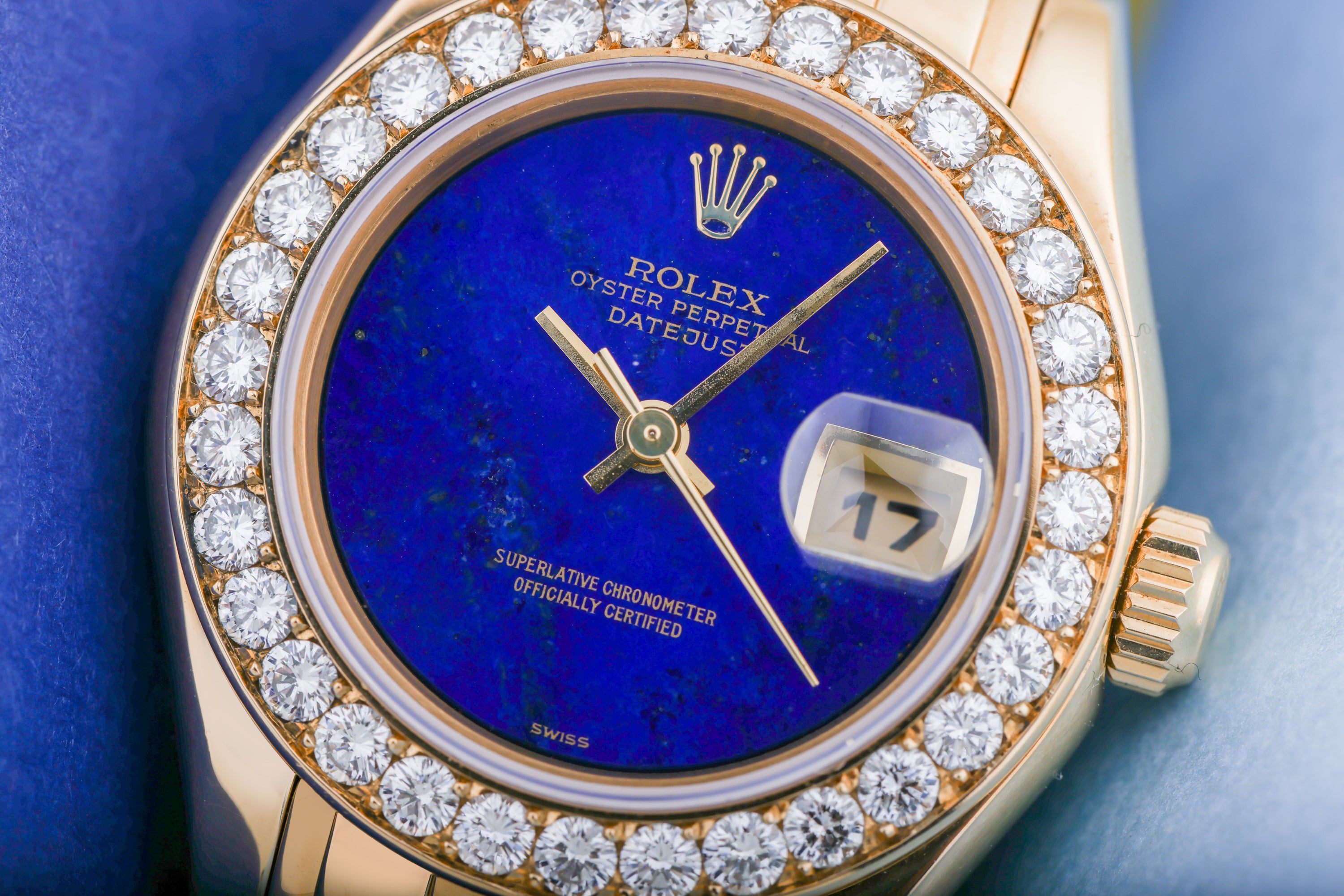 Rolex Lady DateJust Pearlmaster | REF. 69298 | Lapis Lazuli Dial | Diamond Bezel | 18k Yellow Gold