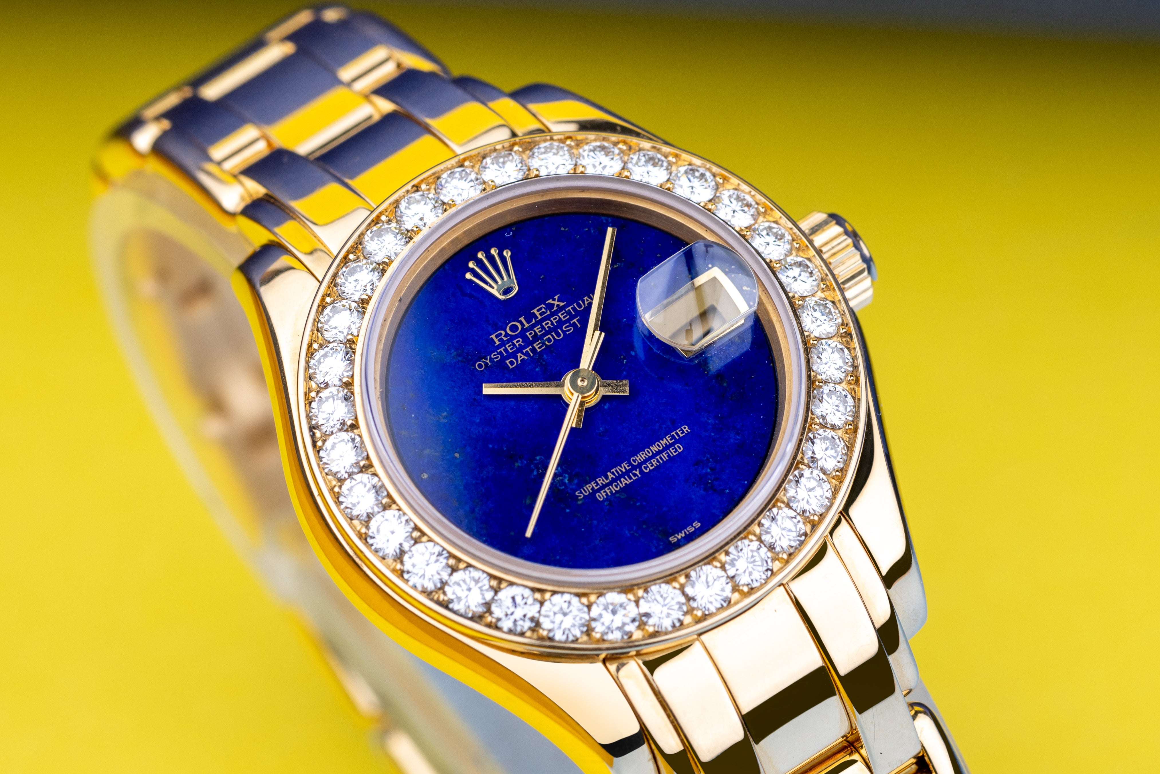 Rolex Lady DateJust Pearlmaster | REF. 69298 | Lapis Lazuli Dial | Diamond Bezel | 18k Yellow Gold