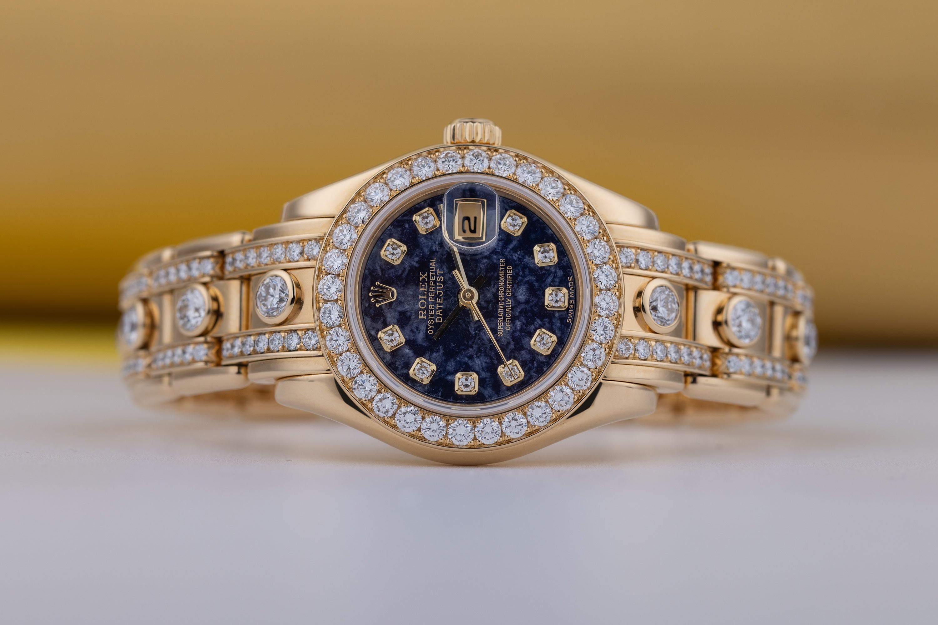 Rolex Lady DateJust Pearlmaster | REF. 80298 | Aventurine Dial | Diamond Hours, Bezel & Bracelet | Box & Papers | 18k Yellow Gold