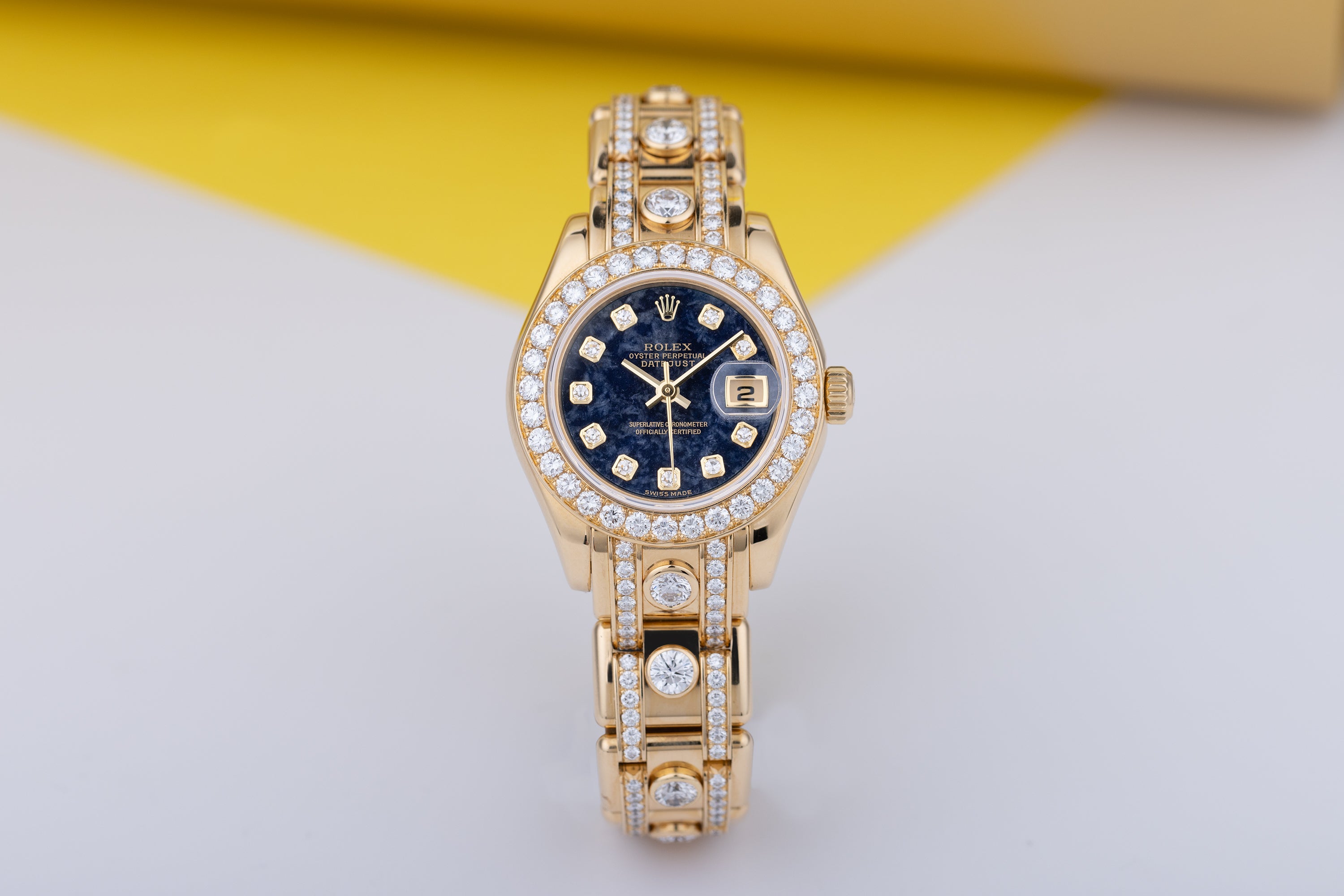 Rolex Lady DateJust Pearlmaster | REF. 80298 | Aventurine Dial | Diamond Hours, Bezel & Bracelet | Box & Papers | 18k Yellow Gold