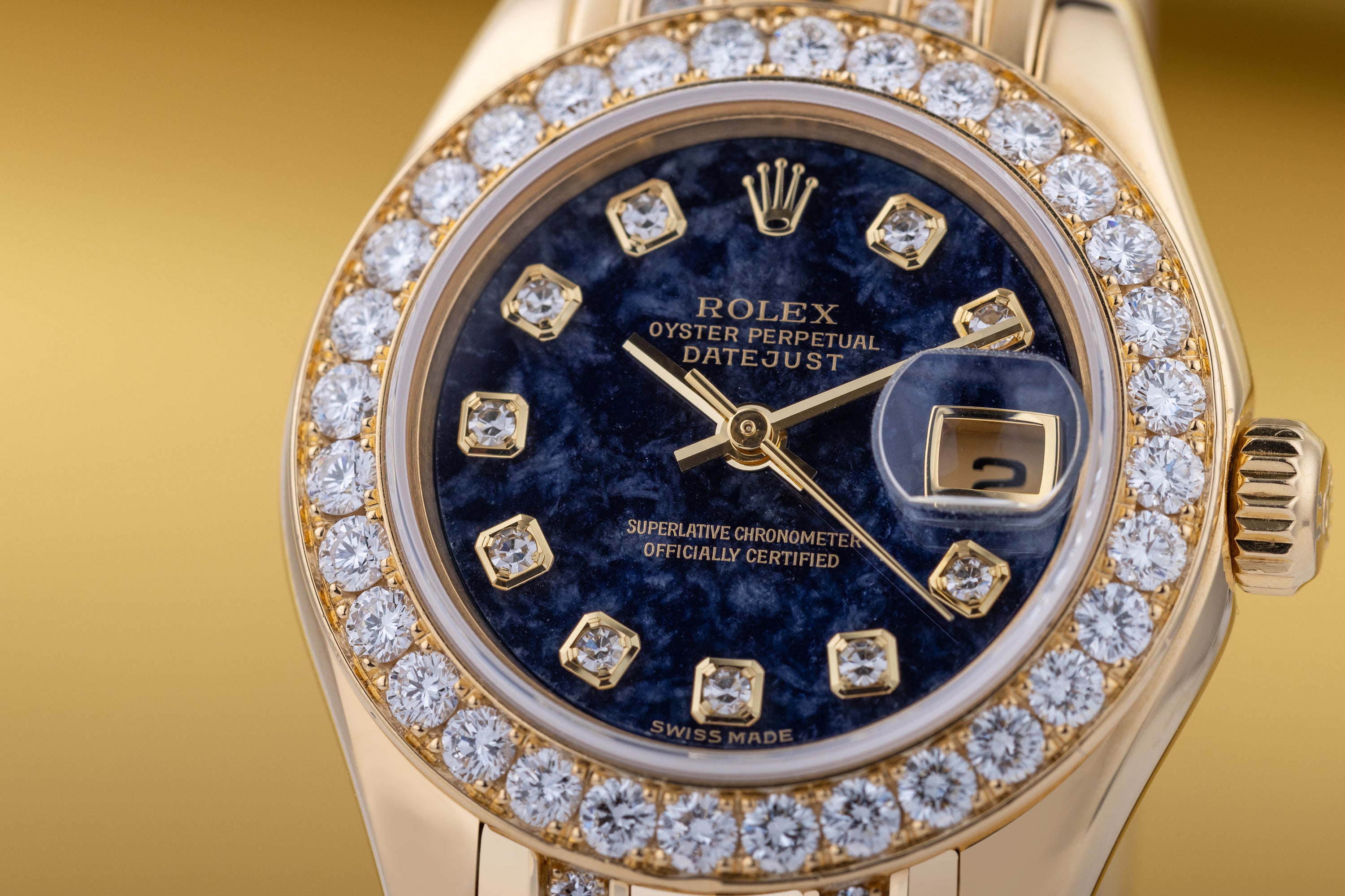 Rolex Lady DateJust Pearlmaster | REF. 80298 | Aventurine Dial | Diamond Hours, Bezel & Bracelet | Box & Papers | 18k Yellow Gold