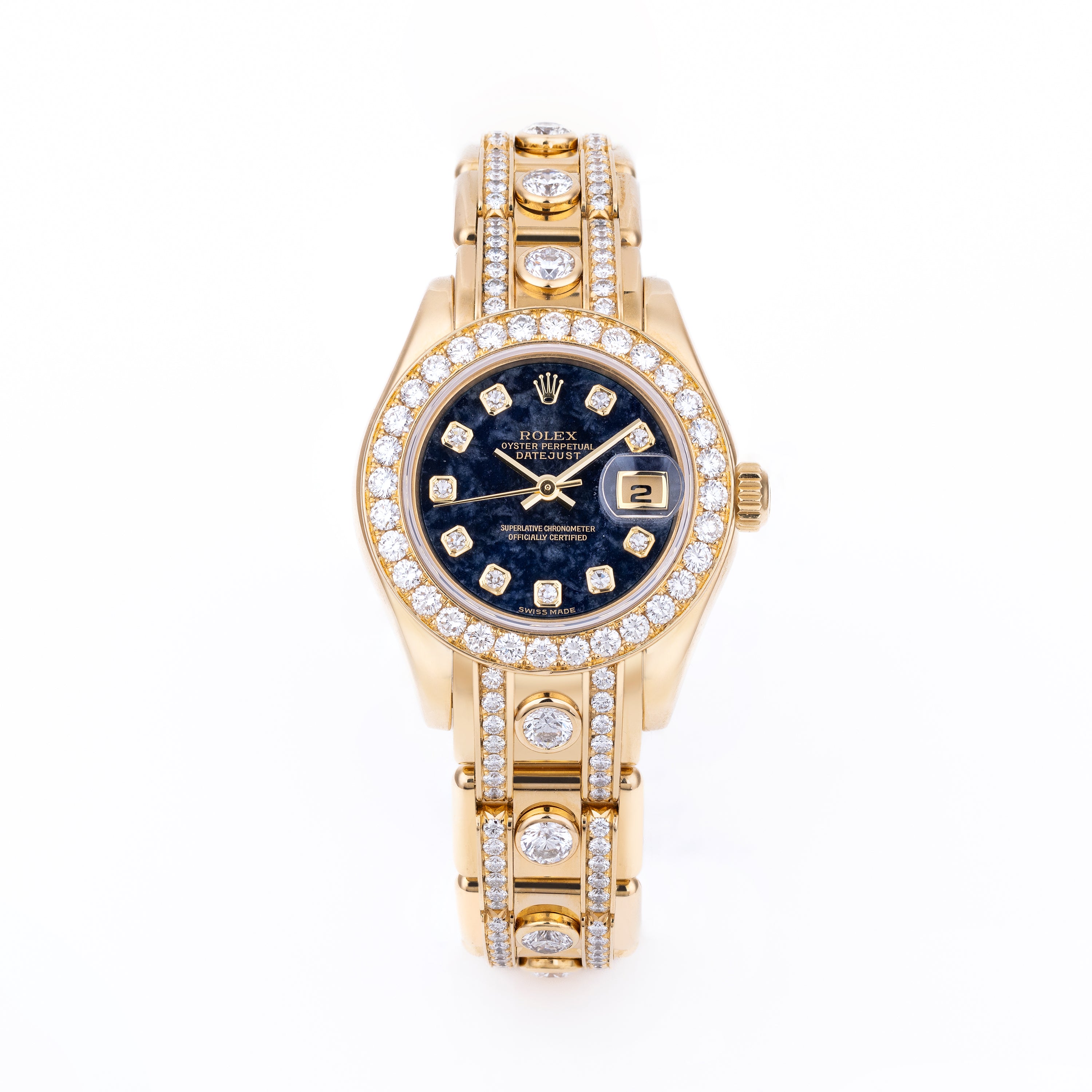 Rolex Lady DateJust Pearlmaster | REF. 80298 | Aventurine Dial | Diamond Hours, Bezel & Bracelet | Box & Papers | 18k Yellow Gold