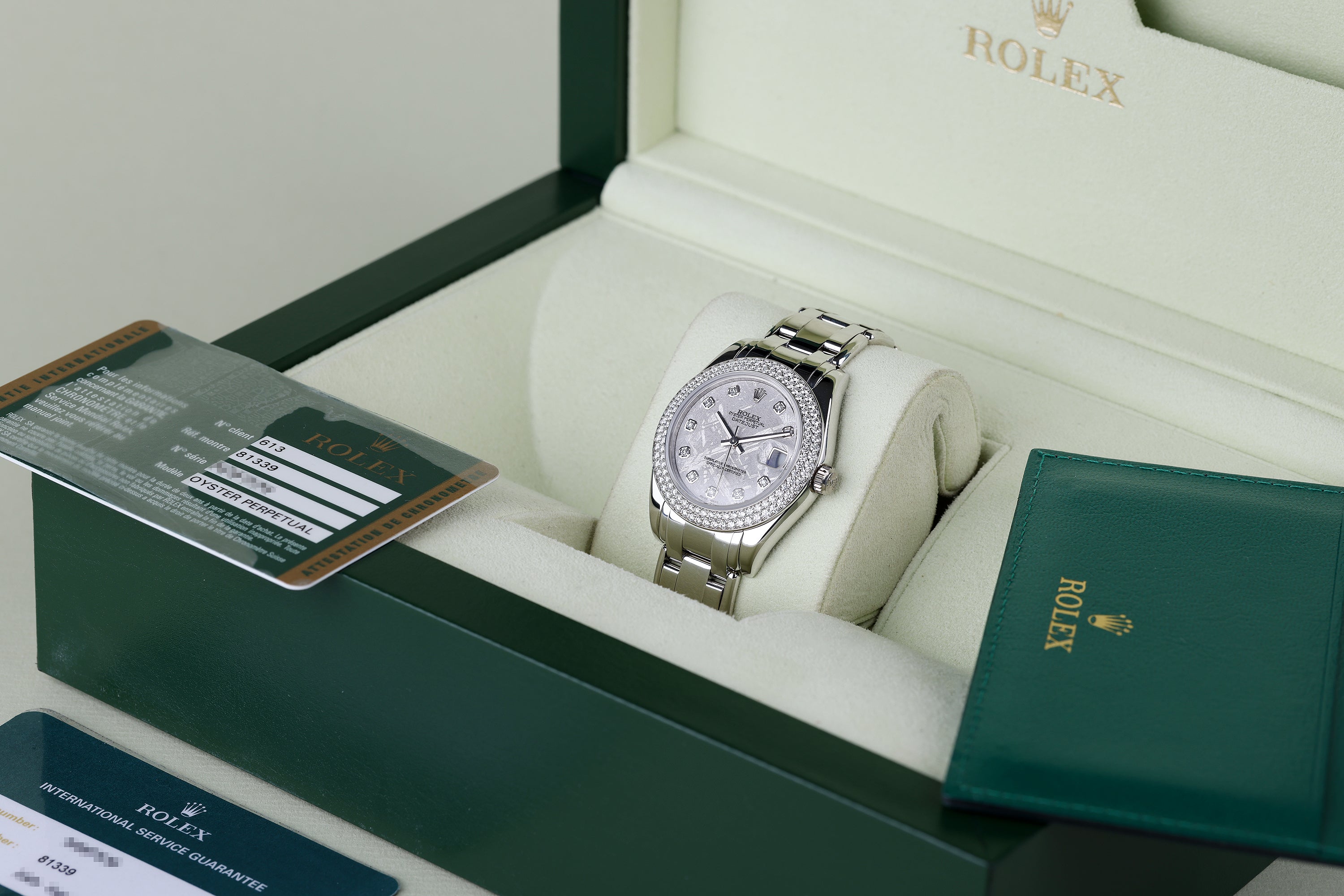 Rolex Pearlmaster DateJust 34 | REF. 81339 | 18k White Gold | Meteorite Dial | Diamond Hours & Bezel | Box & Papers | 2014