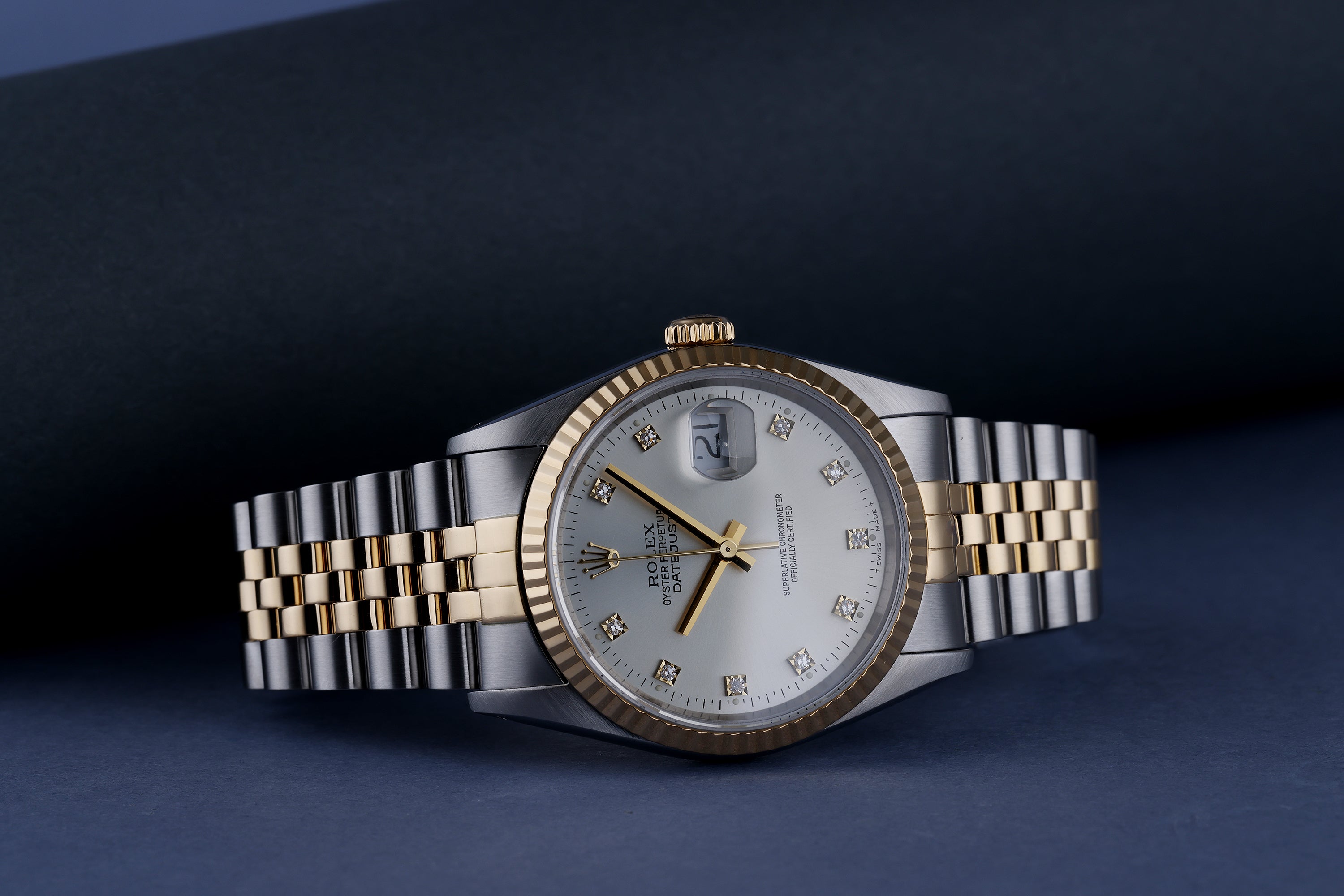 Rolex DateJust 36mm | REF. 16233 | Silver Diamond Dial | Stainless Steel & 18k Yellow Gold | Box & Papers