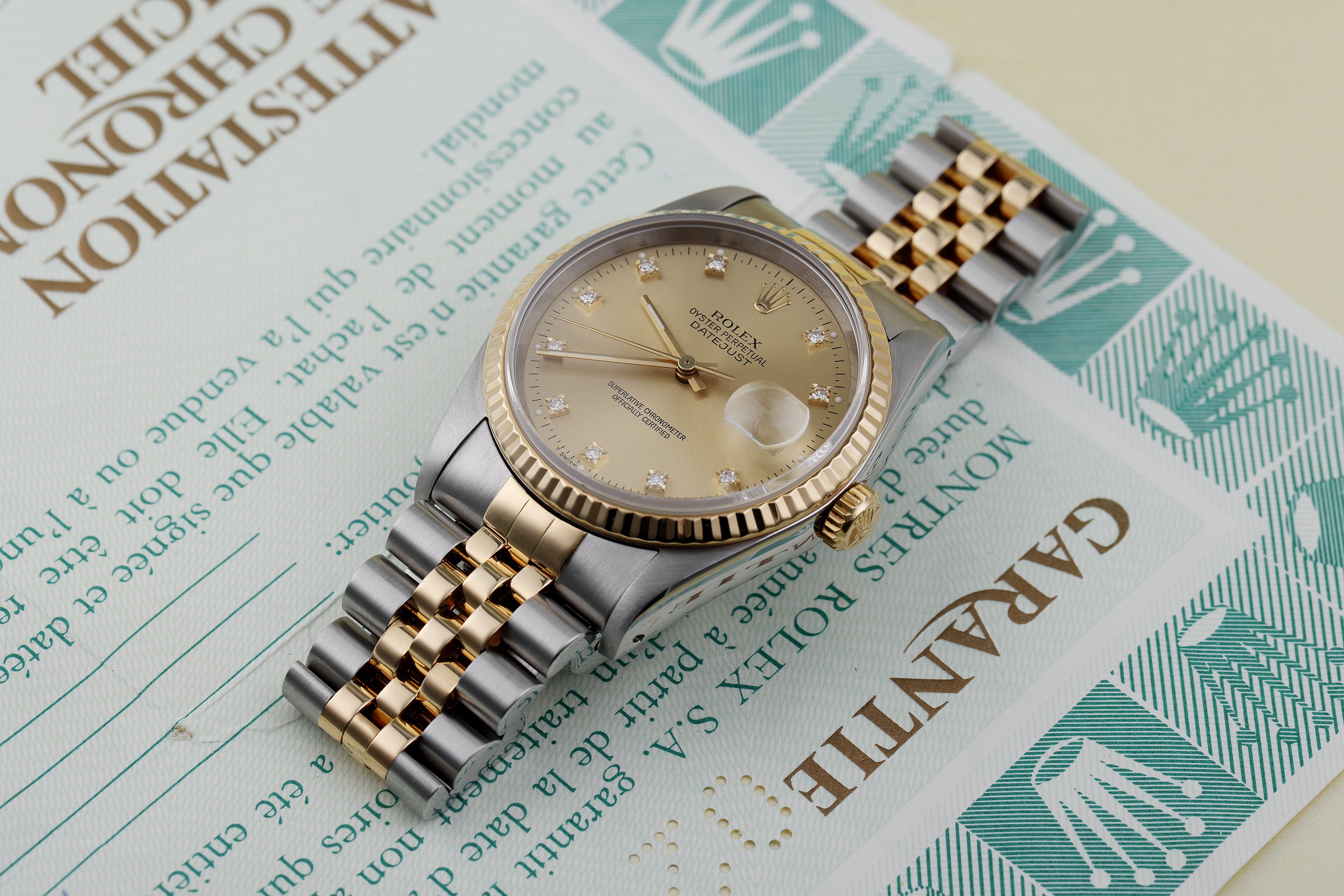 Rolex DateJust 36mm | REF. 16233 | Gold Diamond Dial | Box & Papers | Stainless Steel & 18k Yellow Gold