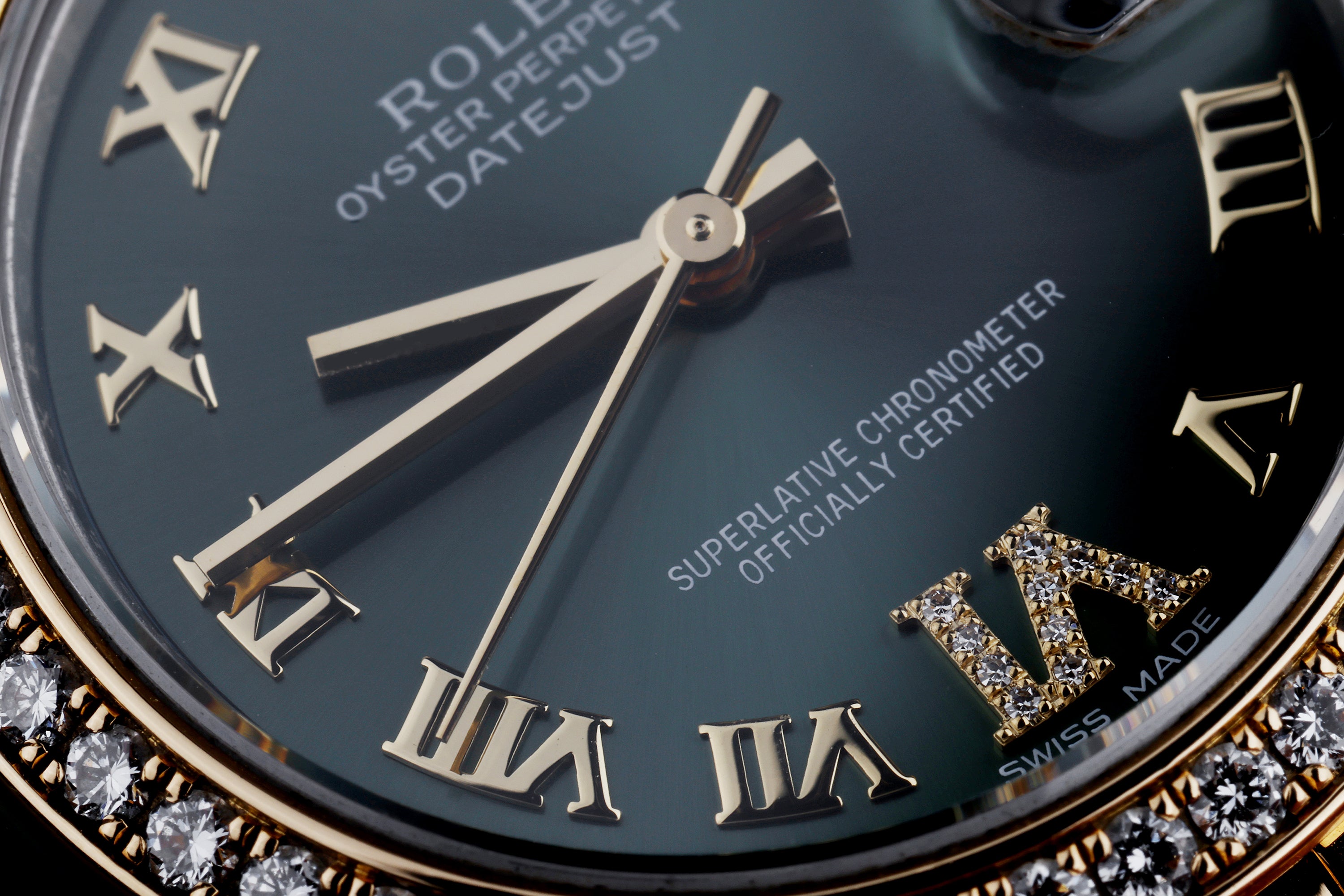 Rolex DateJust Midsize | 31mm | REF. 178383 | Olive Green Diamond Dial | Diamond Bezel | Stainless Steel & 18k Yellow Gold