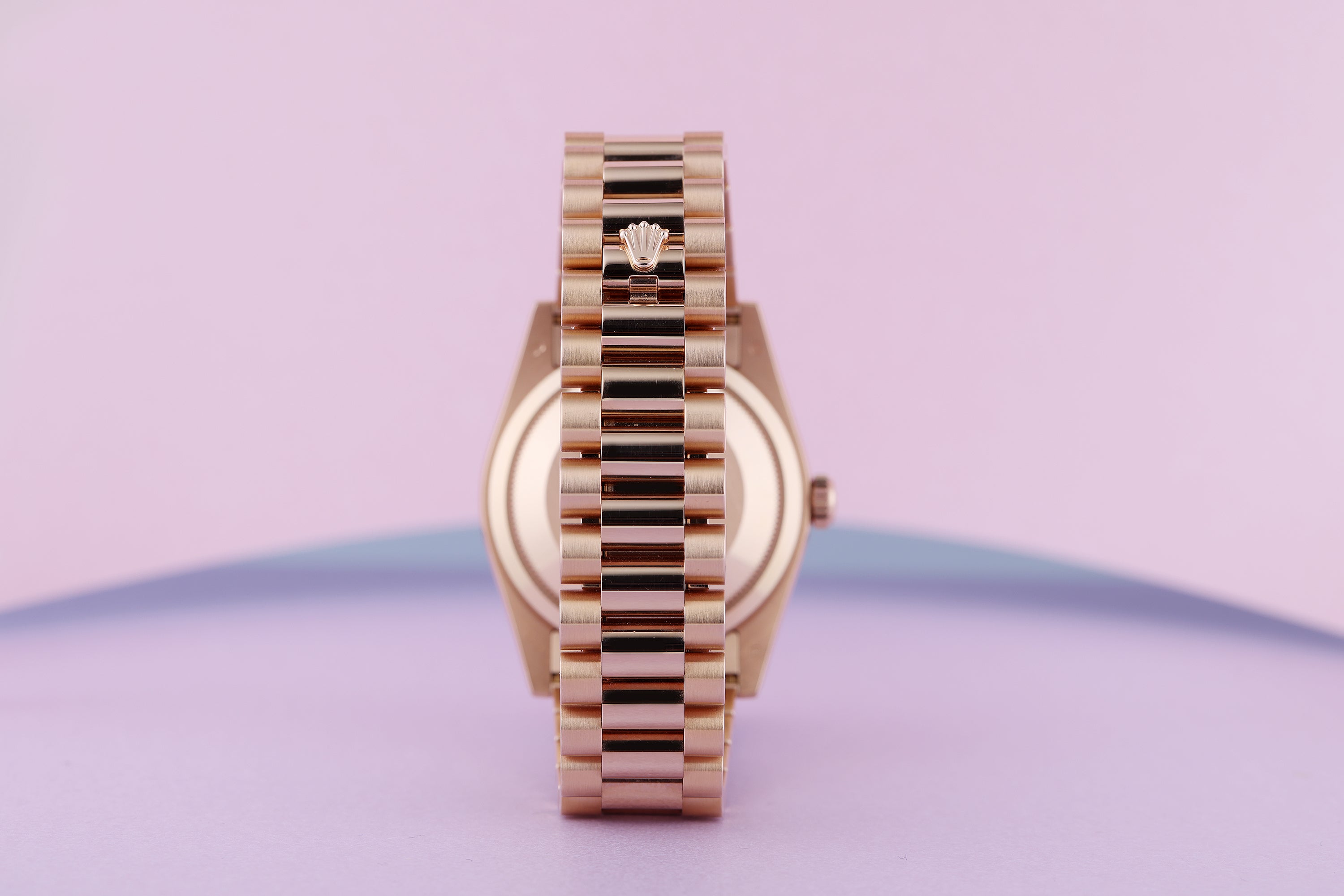 Rolex Day-Date | REF. 118205 | Carousel Dial: Pink Mother of Pearl + Diamonds | 18k Rose Gold | Box & Papers | 2021