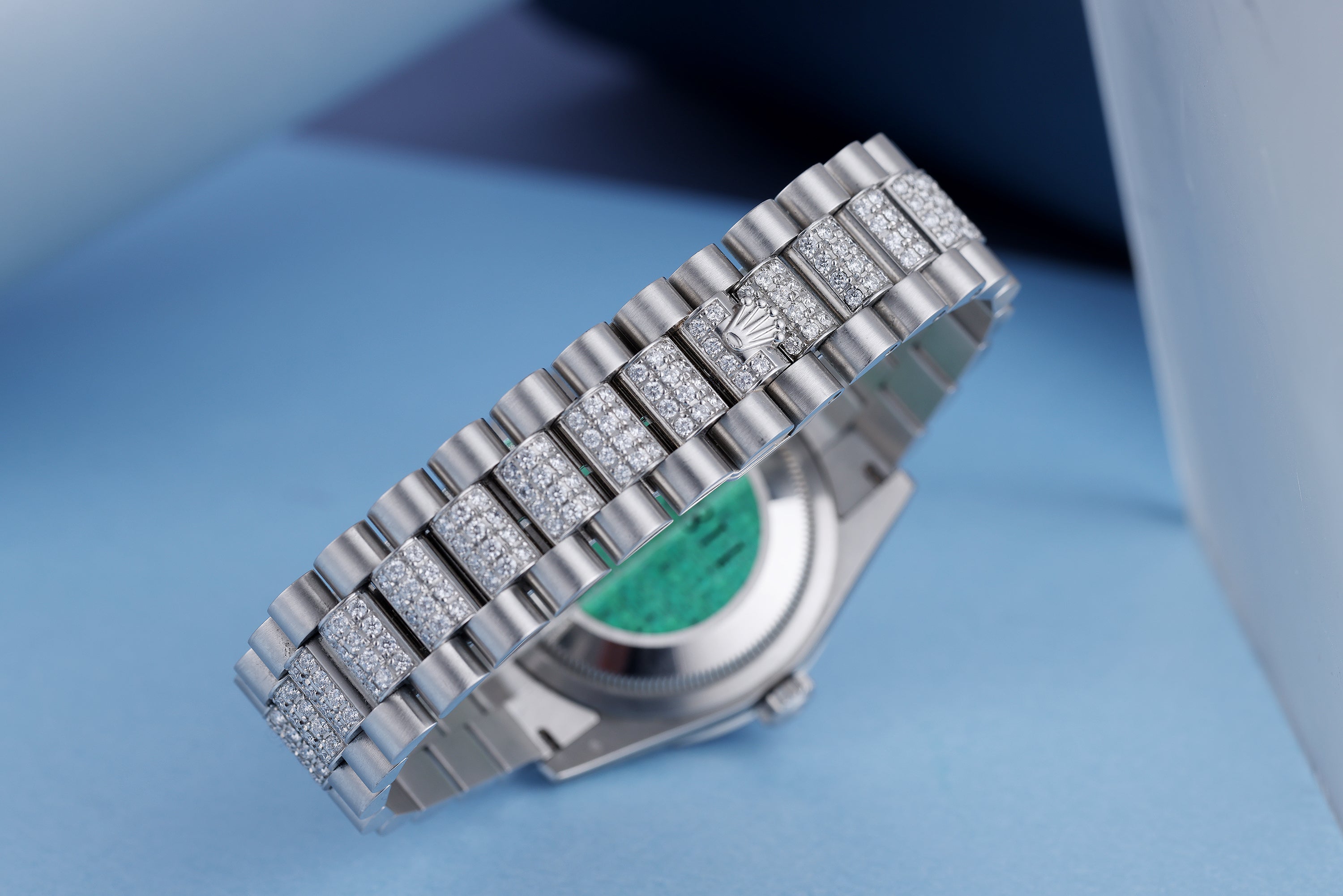 Rare Rolex Day-Date | REF. 118366 | Platinum | Ice Blue Dial | Baguette Bezel, Diamond Hours & Diamond Bracelet