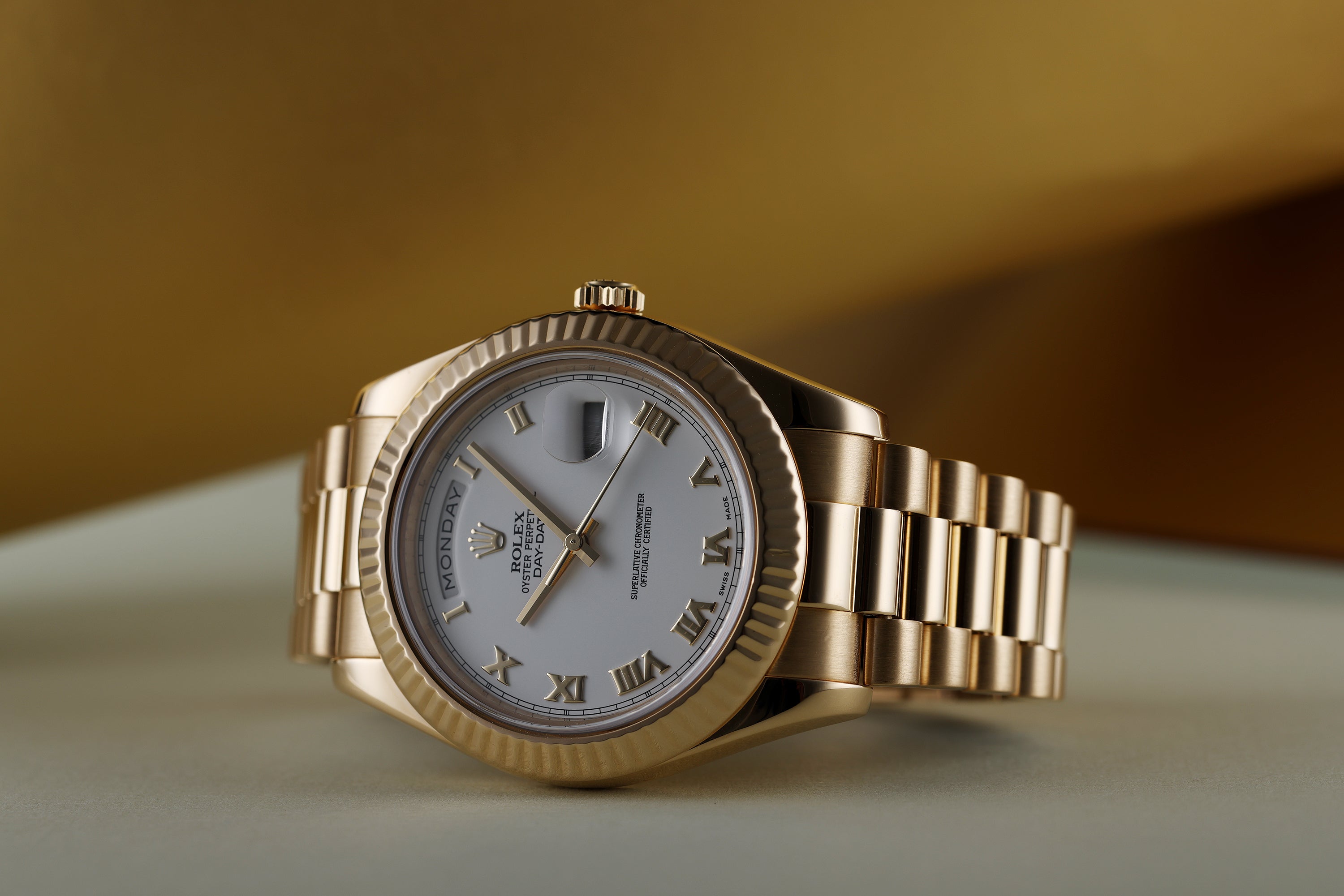 Rolex Day-Date II | REF. 218238 | White Dial & Roman Numerals | Box & Papers | 18k Yellow Gold