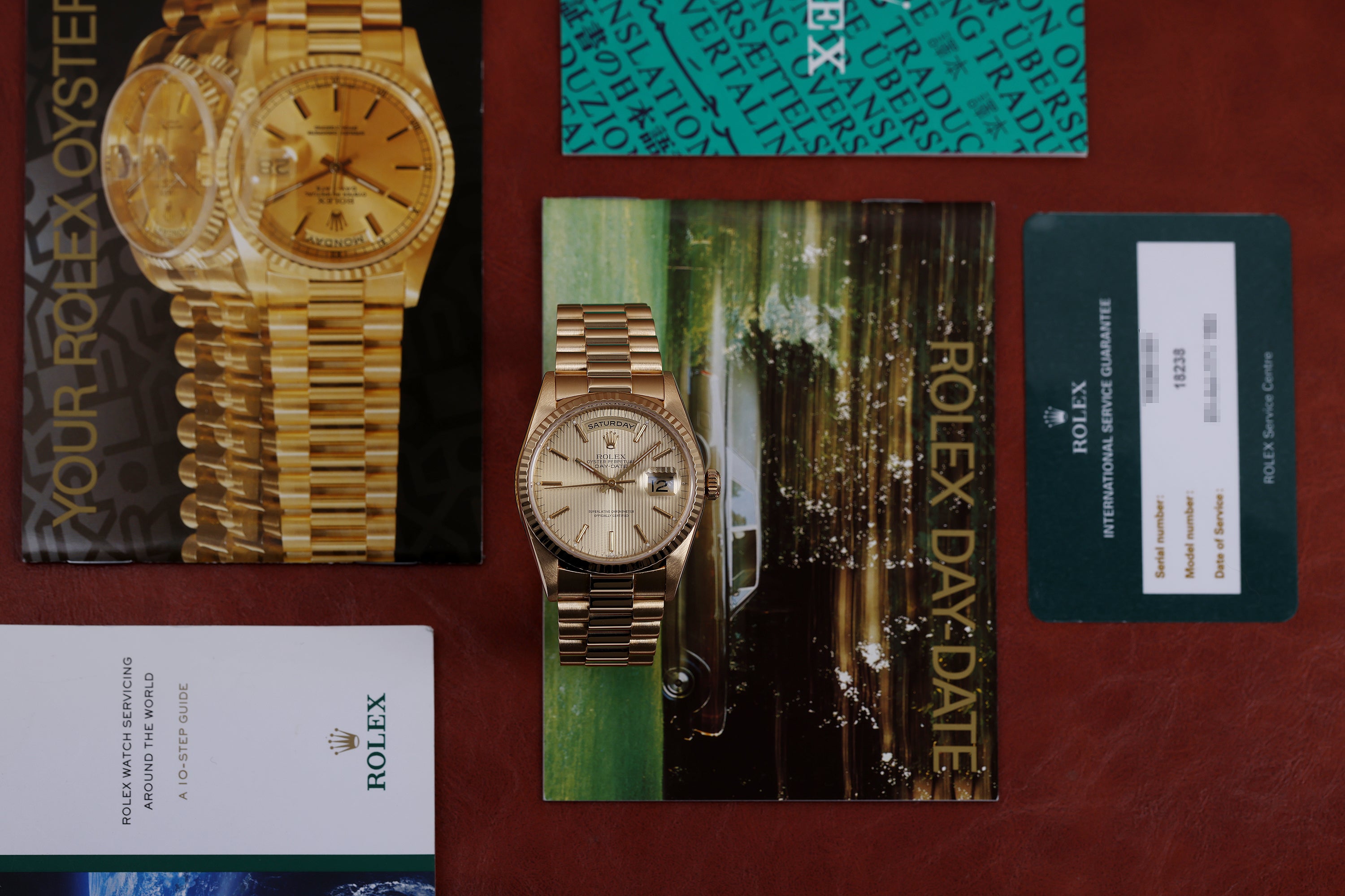 Rolex Day-Date | REF. 18238 | Gold Tapestry Dial | Box & Service Papers | 18k Yellow Gold