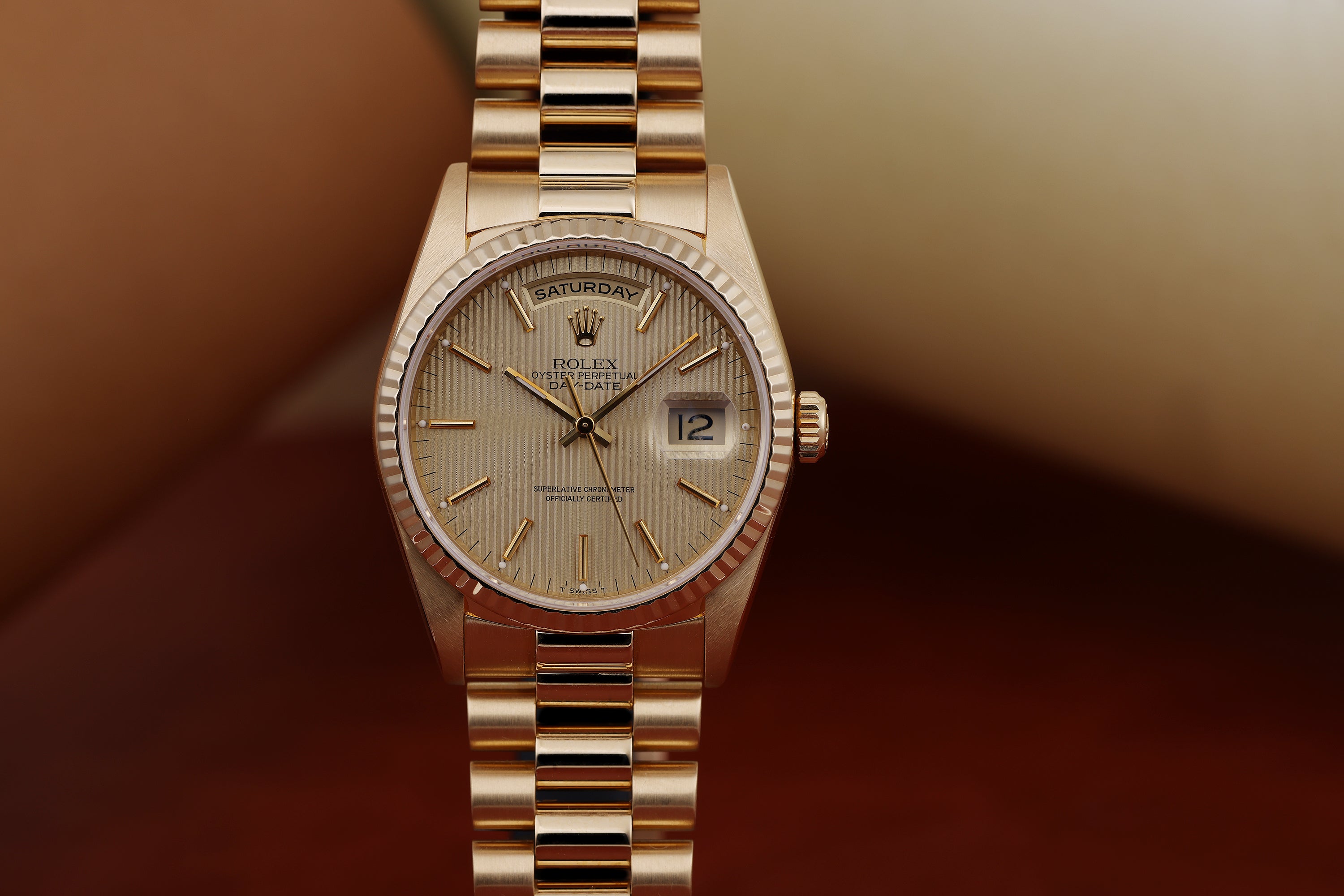 Rolex Day-Date | REF. 18238 | Gold Tapestry Dial | Box & Service Papers | 18k Yellow Gold