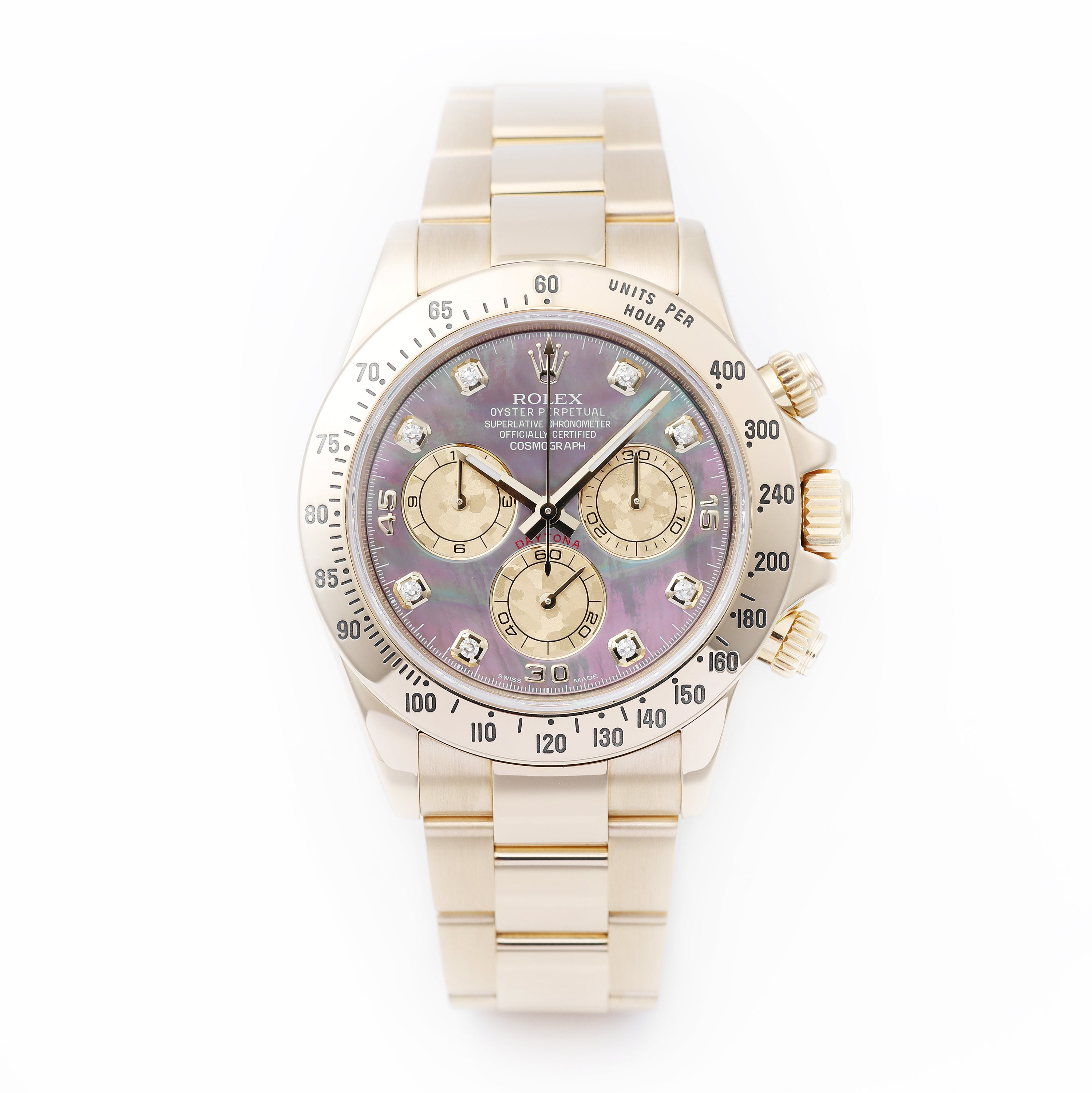 Rolex Daytona | REF. 116528 | Black Mother of Pearl Diamond Dial | Box & Papers | 18k Yellow Gold | 2014