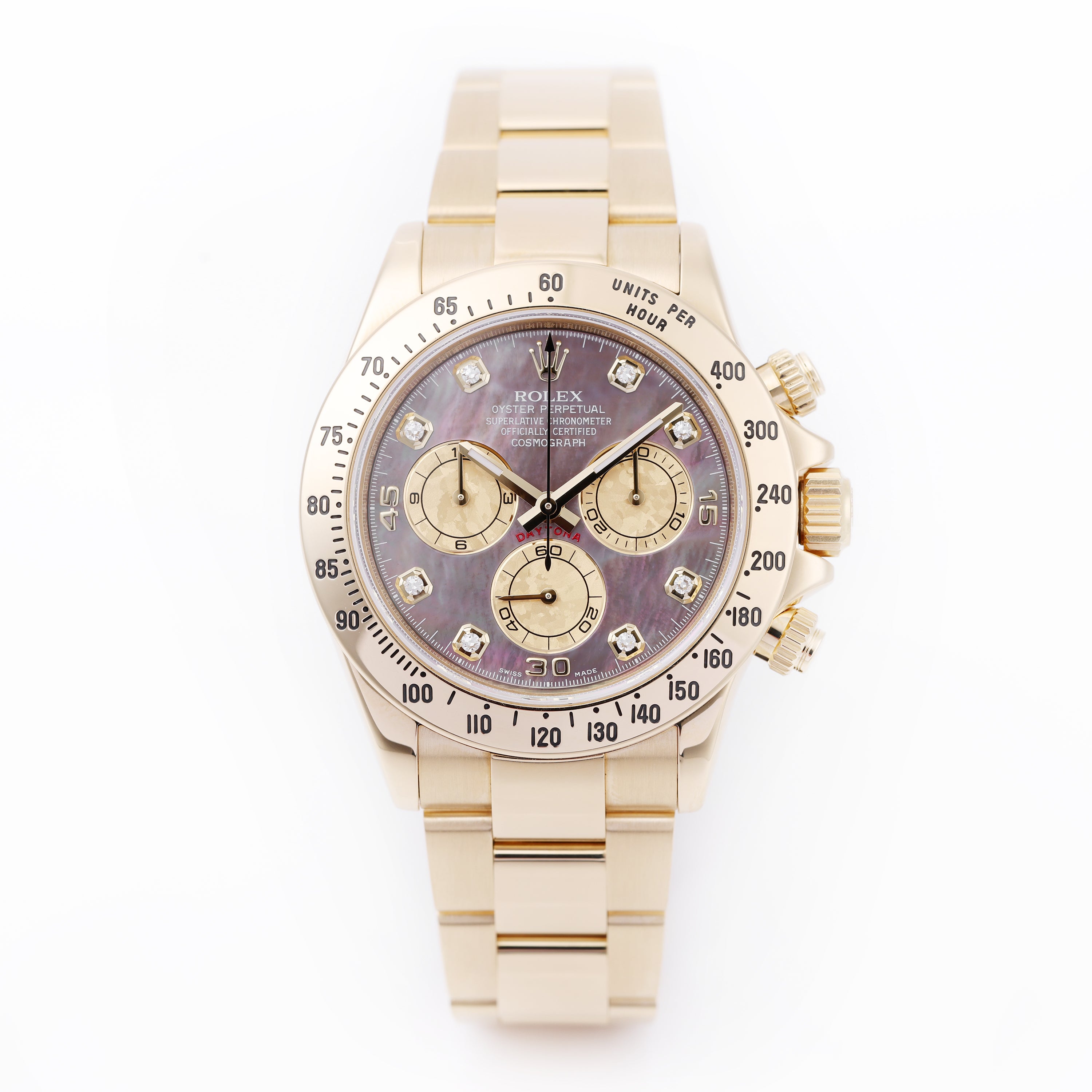 Rolex Daytona | REF. 116528 | Black Mother of Pearl Diamond Dial | Box & Papers | 18k Yellow Gold
