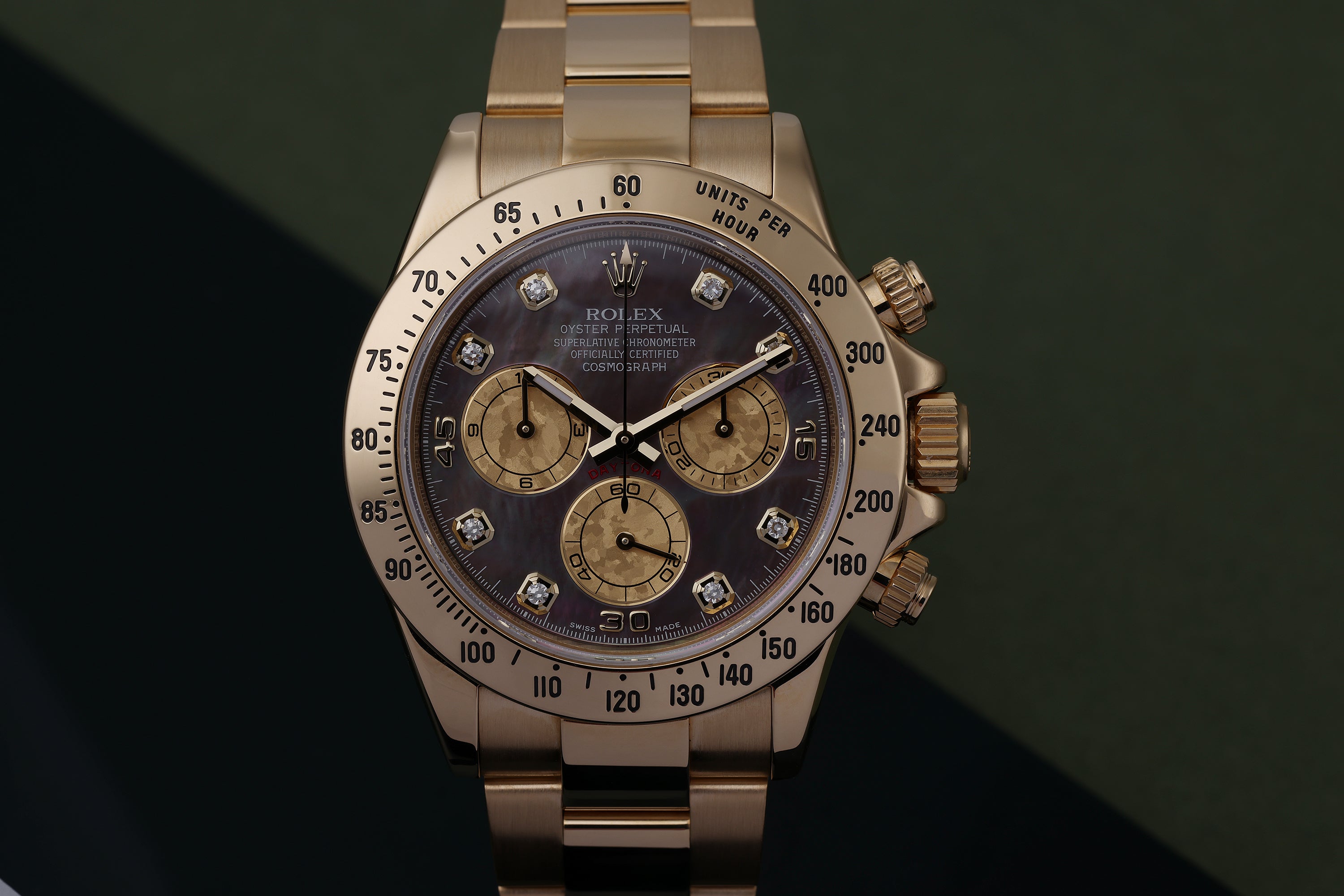 Rolex Daytona | REF. 116528 | Black Mother of Pearl Diamond Dial | Box & Papers | 18k Yellow Gold
