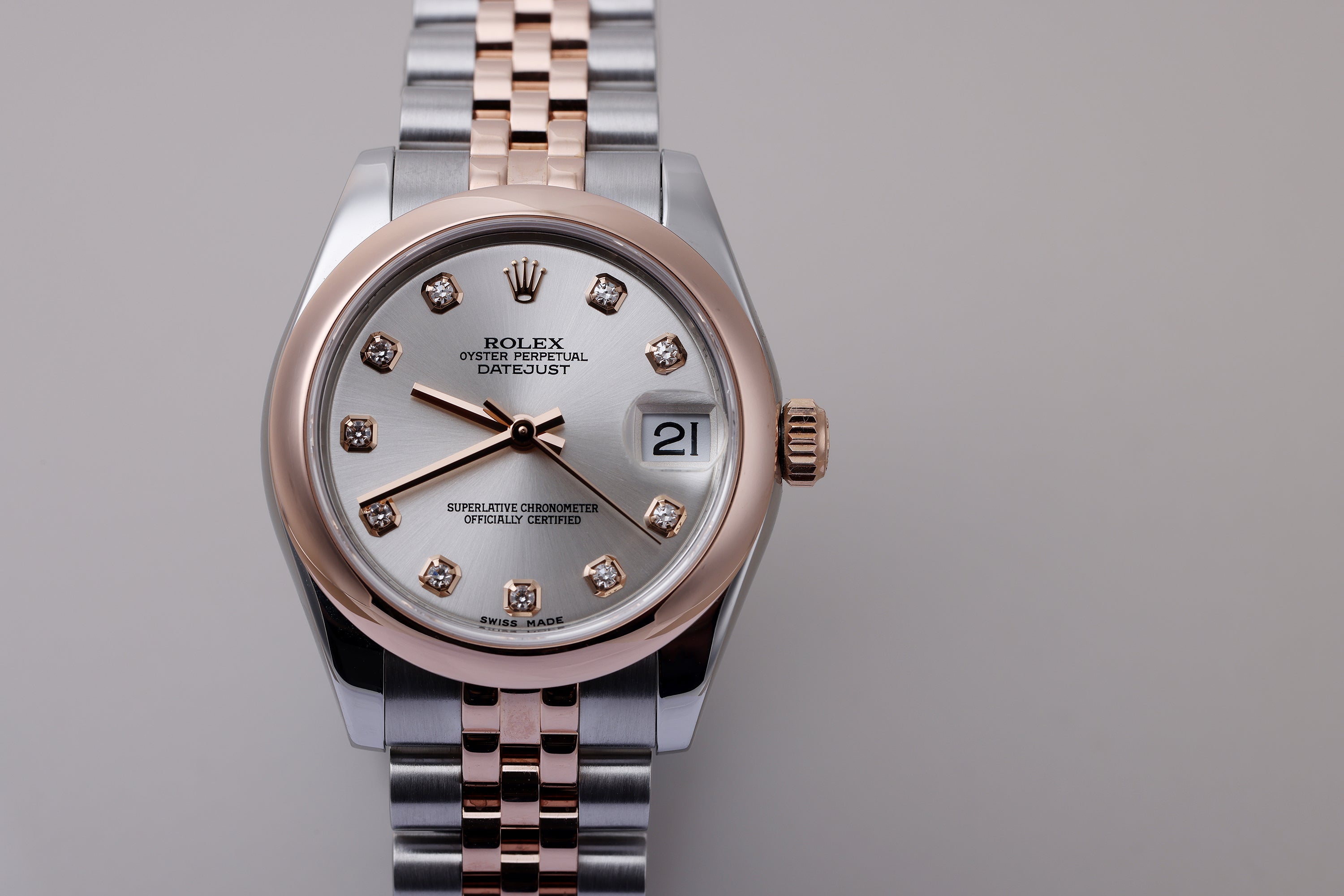 Rolex Lady DateJust 28mm | REF. 178241 | Silver Diamond Dial | Stainless Steel & 18k Rose Gold | 2018 | Box & Papers