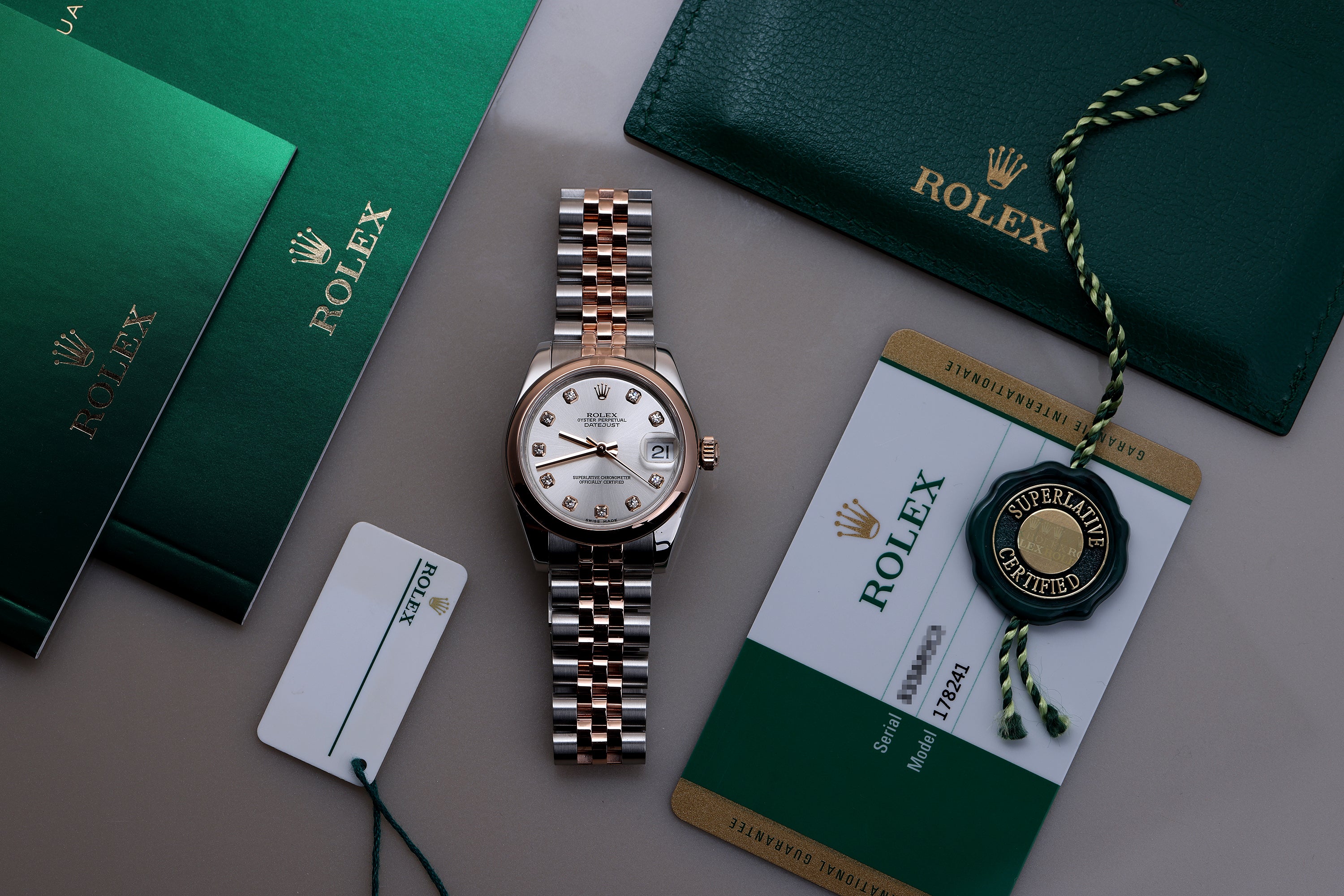 Rolex Lady DateJust 28mm | REF. 178241 | Silver Diamond Dial | Stainless Steel & 18k Rose Gold | 2018 | Box & Papers