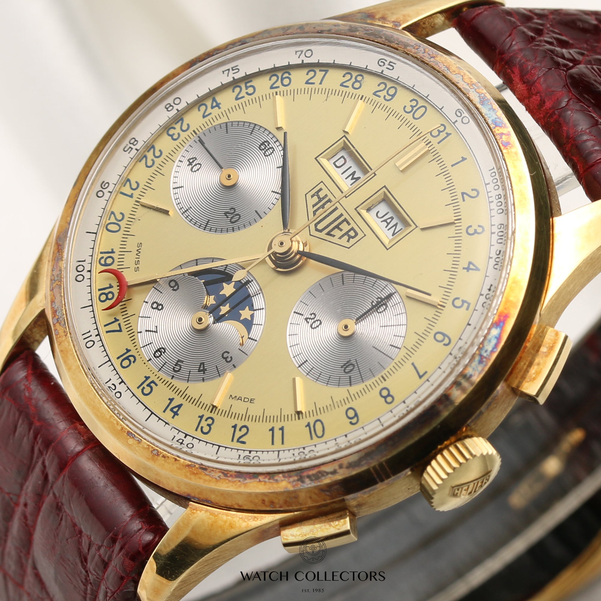Tag Heuer 18K Yellow Gold Moonphase Chronograph Second Hand Watch Collectors 4