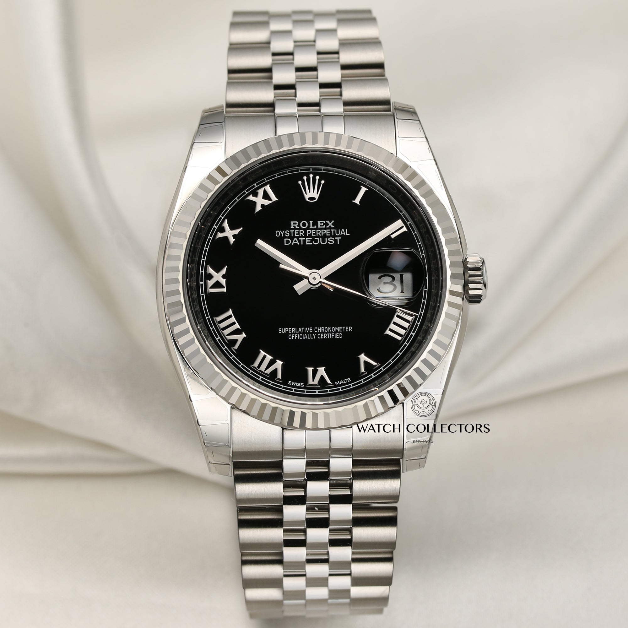 Unworn DateJust 116234 Stainless Steel 18K White Gold Bezel Second Hand Watch Collectors 1