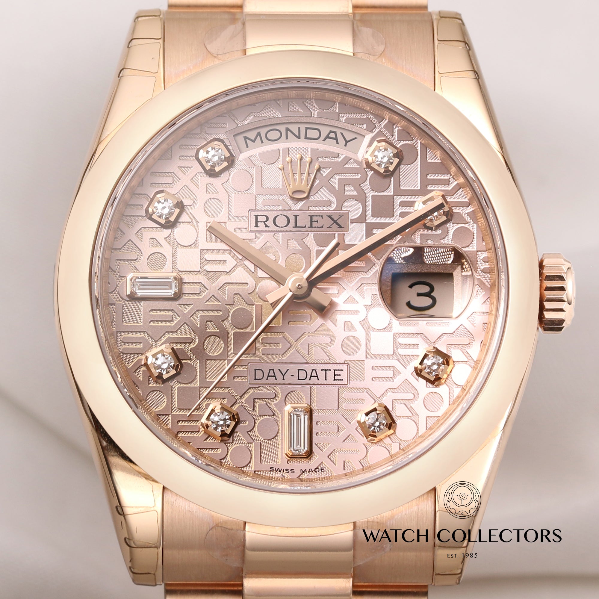 Unworn-Factory-Rolex-Day-Date-118205-Pink-Jubilee-Diamond-Dial-18k-Rose-Gold-Second-Hand-Watch-Collectors-2-1