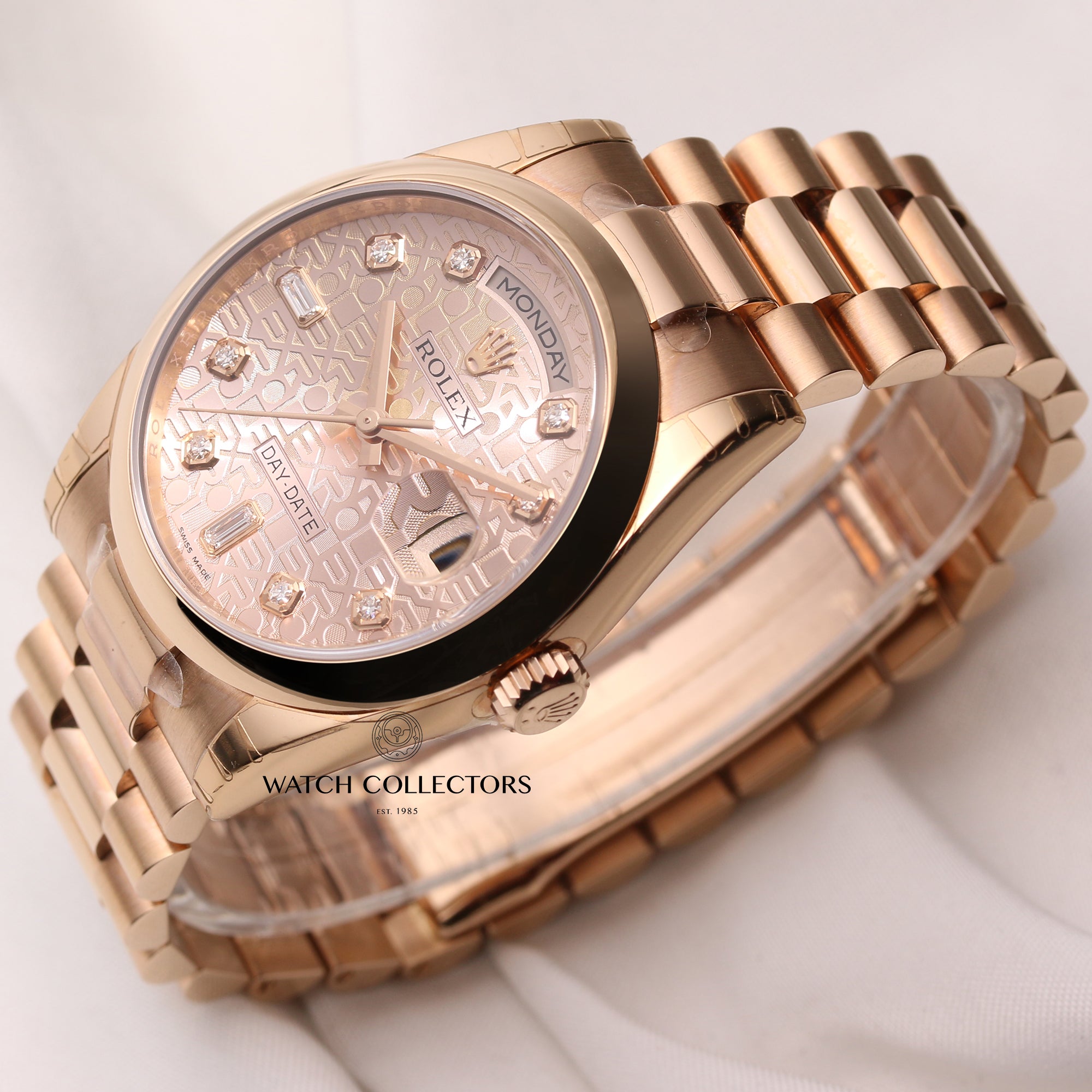 Unworn-Factory-Rolex-Day-Date-118205-Pink-Jubilee-Diamond-Dial-18k-Rose-Gold-Second-Hand-Watch-Collectors-3-1