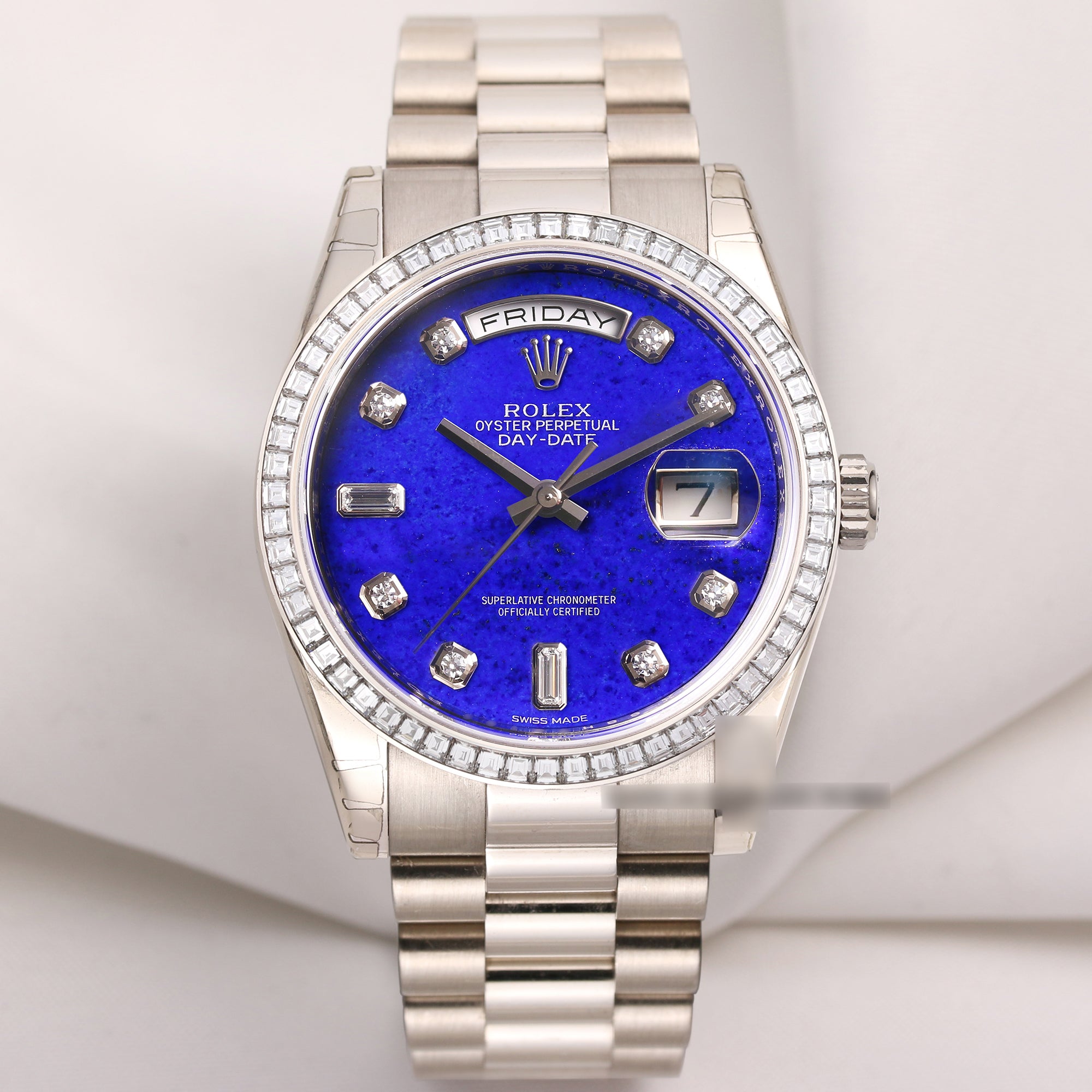 Unworn-Factory-Rolex-Day-Date-118399BR-Diamond-Princess-Cut-Bezel-18k-White-Gold-Second-Hand-Watch-Collectors-1-1