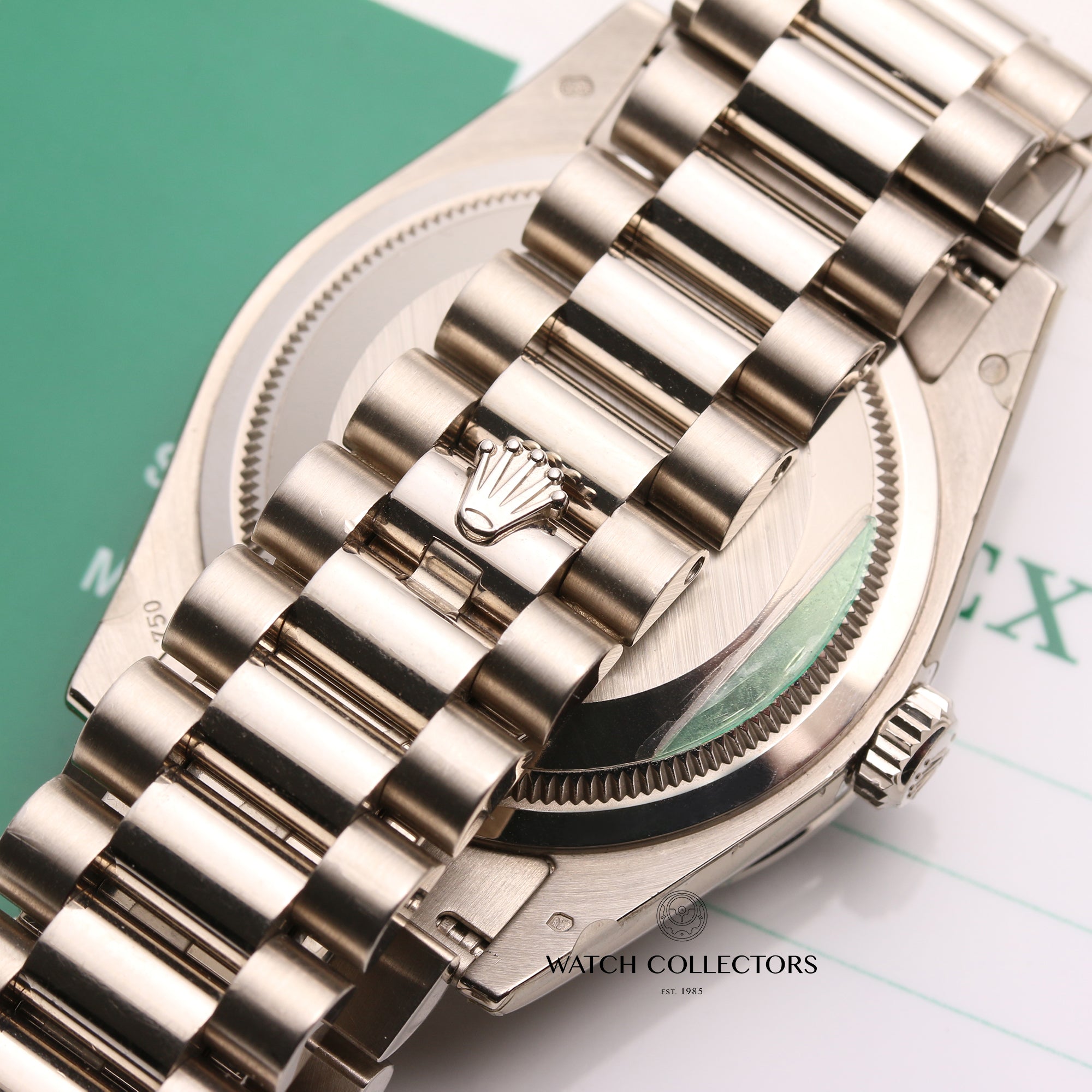 Unworn-Factory-Rolex-Day-Date-118399BR-Diamond-Princess-Cut-Bezel-18k-White-Gold-Second-Hand-Watch-Collectors-10