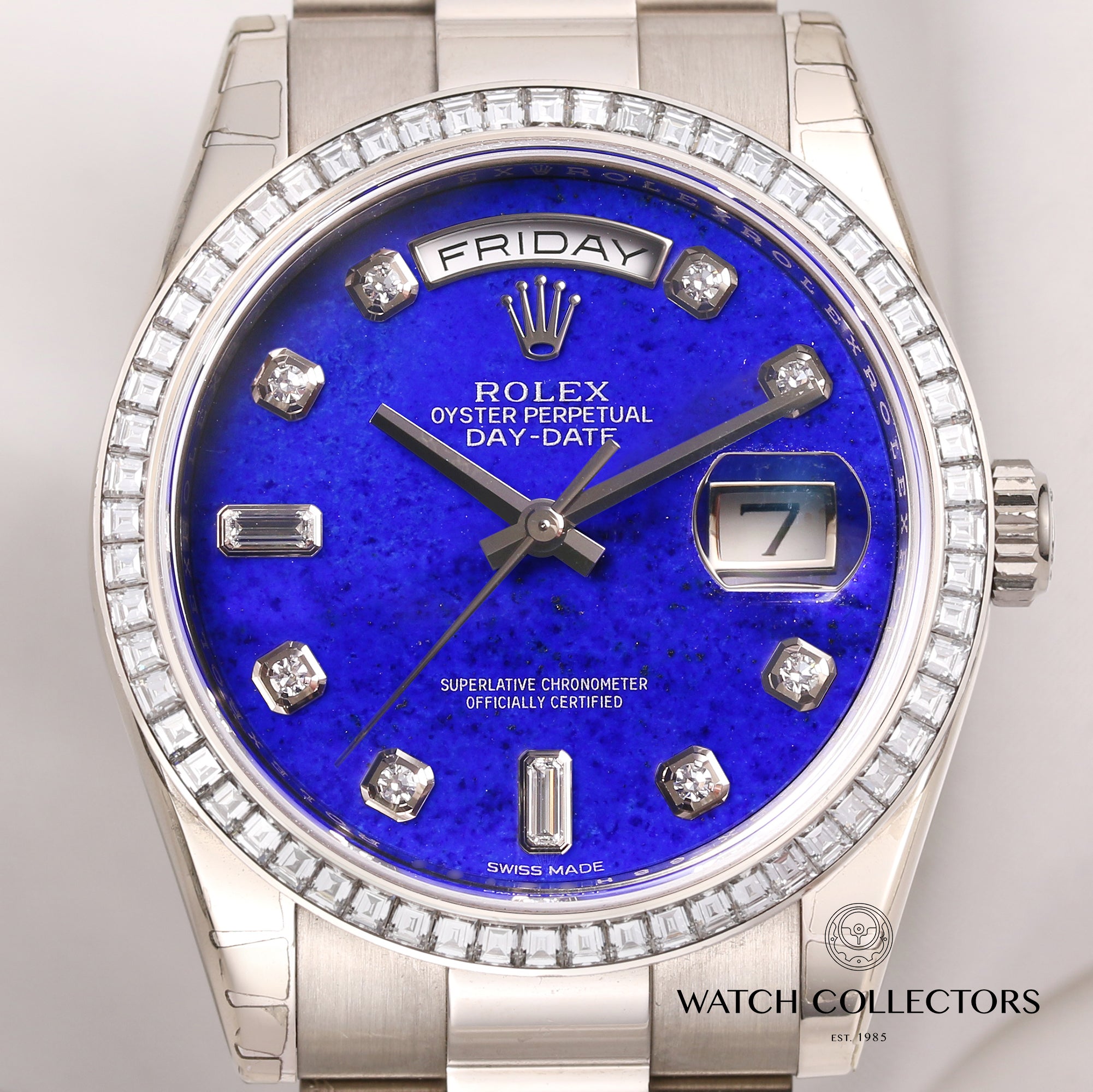 Unworn-Factory-Rolex-Day-Date-118399BR-Diamond-Princess-Cut-Bezel-18k-White-Gold-Second-Hand-Watch-Collectors-2