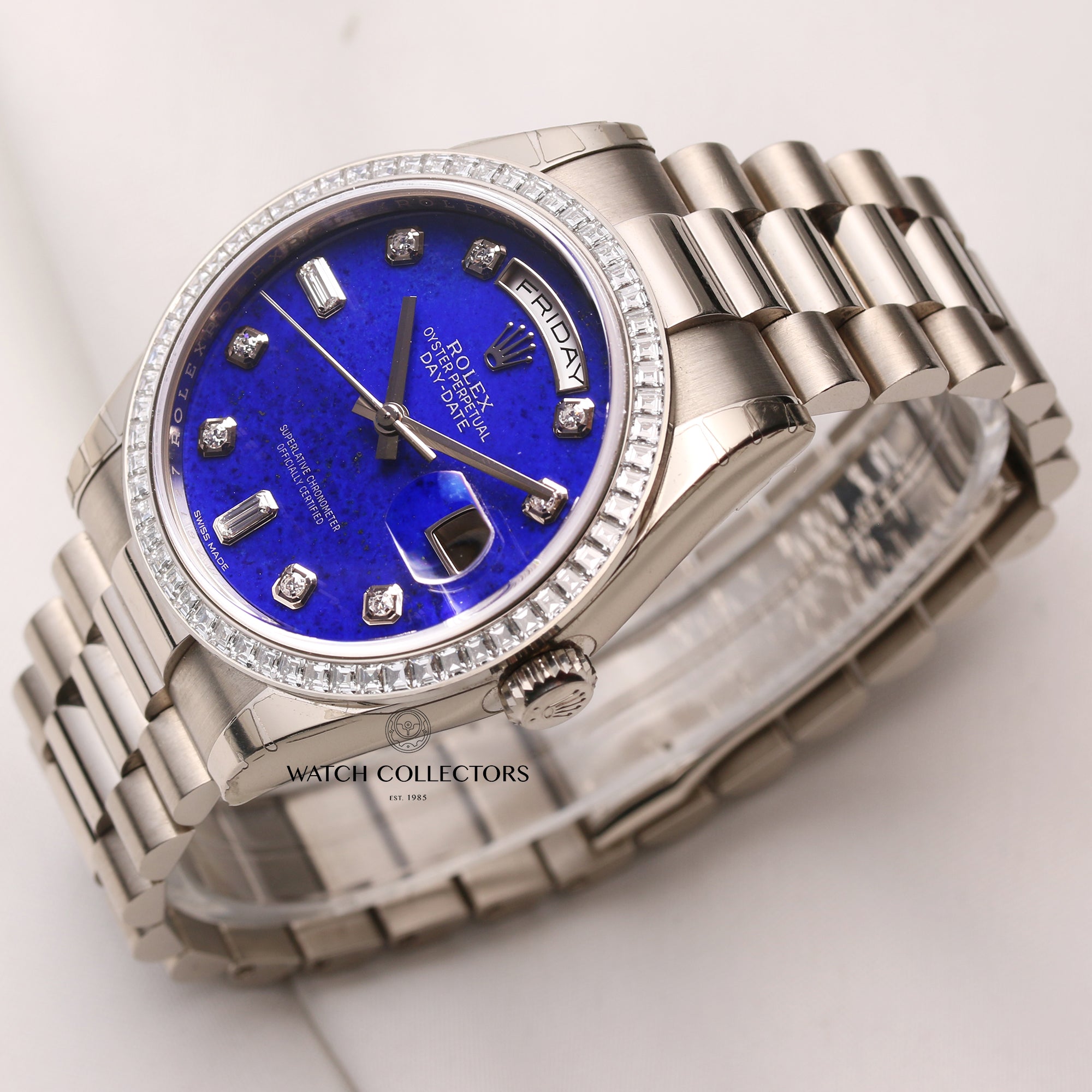 Unworn-Factory-Rolex-Day-Date-118399BR-Diamond-Princess-Cut-Bezel-18k-White-Gold-Second-Hand-Watch-Collectors-3