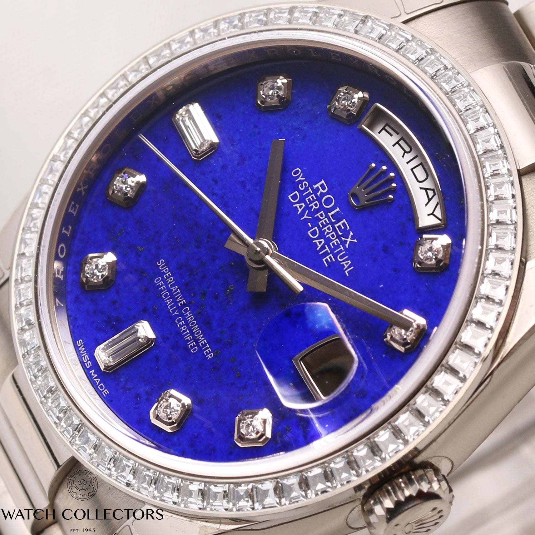 Unworn-Factory-Rolex-Day-Date-118399BR-Diamond-Princess-Cut-Bezel-18k-White-Gold-Second-Hand-Watch-Collectors-4