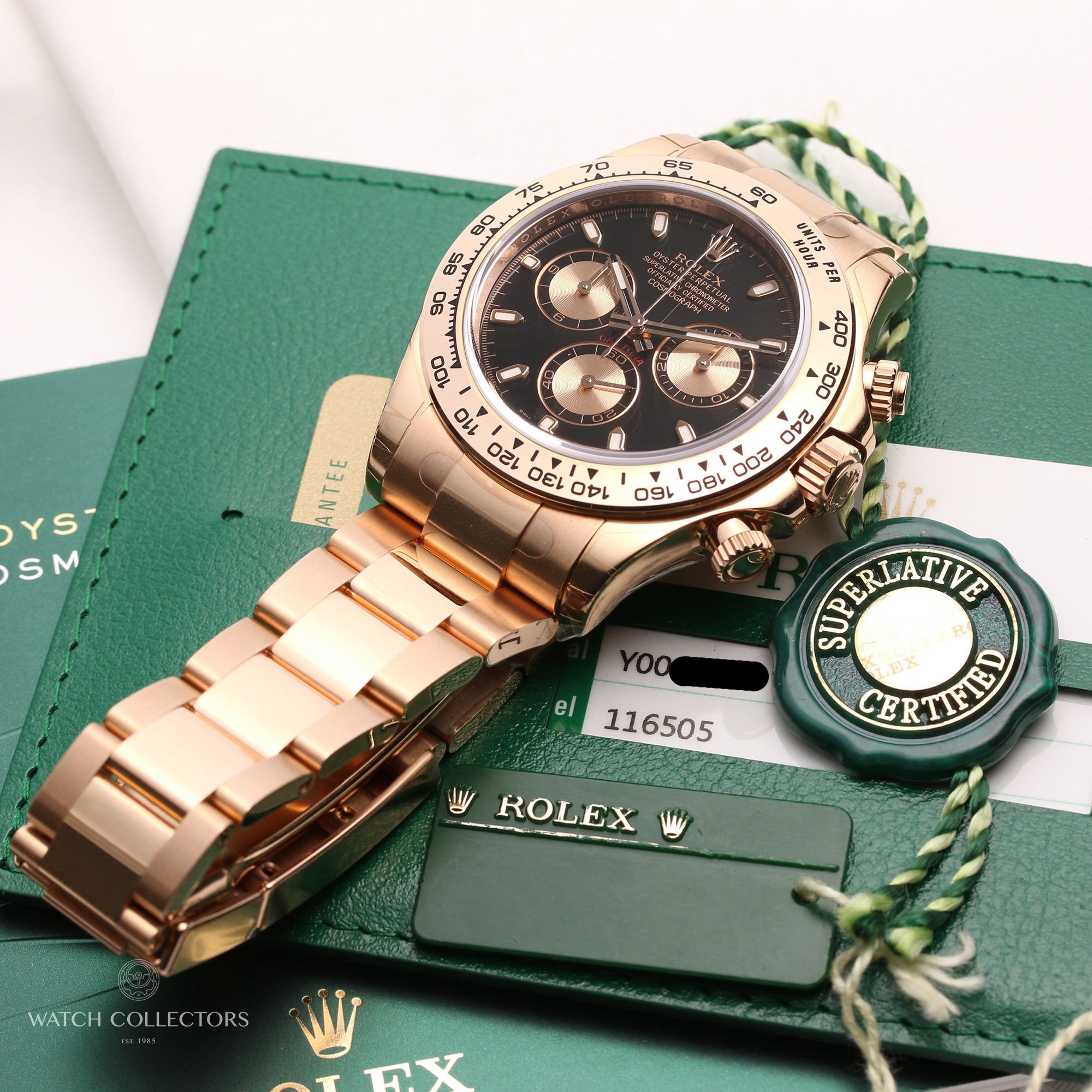 Unworn-Full-Set-Rolex-Daytona-116505-18K-Rose-Gold-Black-Dial-Second-Hand-Watch-Collectors-10