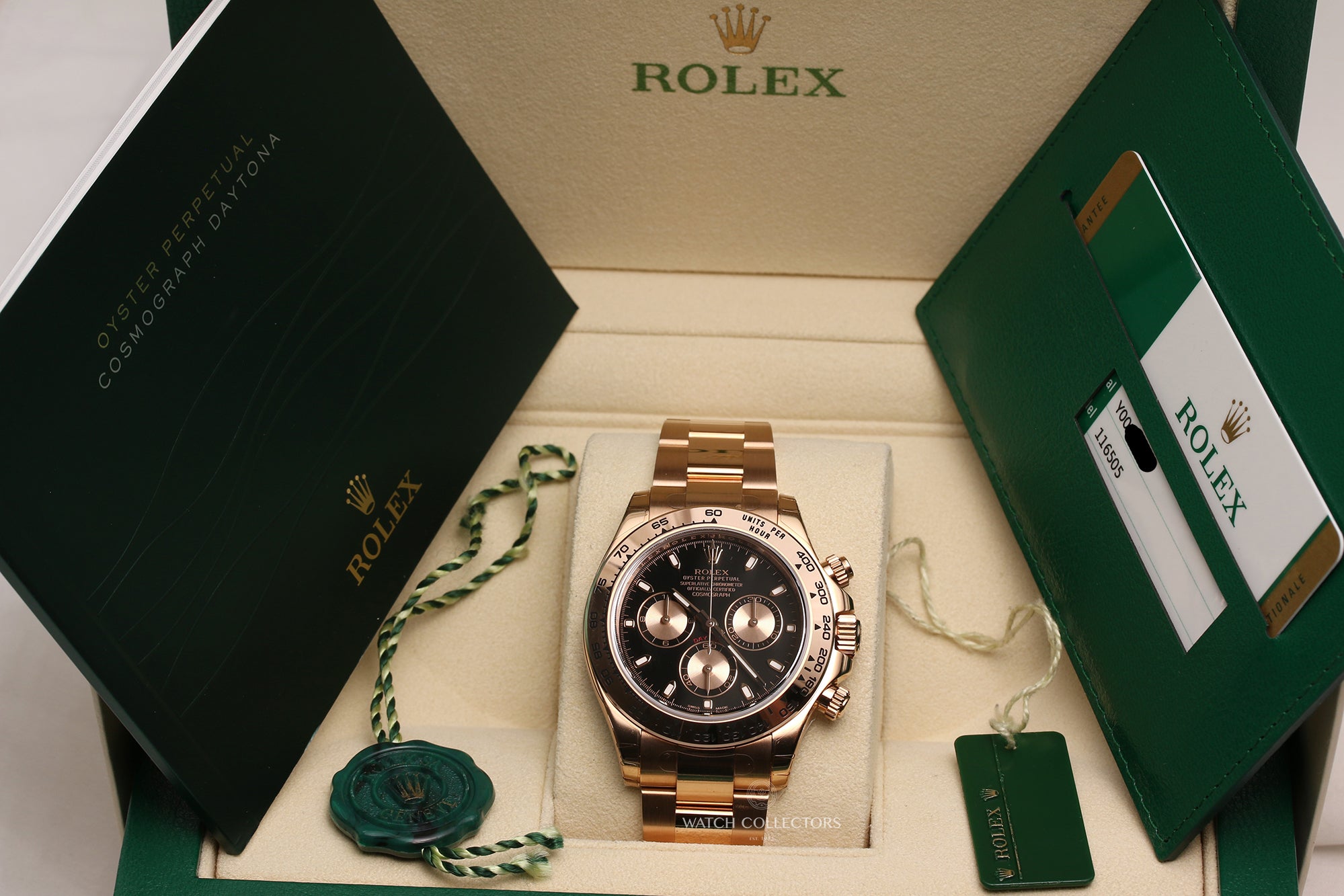 Unworn-Full-Set-Rolex-Daytona-116505-18K-Rose-Gold-Black-Dial-Second-Hand-Watch-Collectors-11