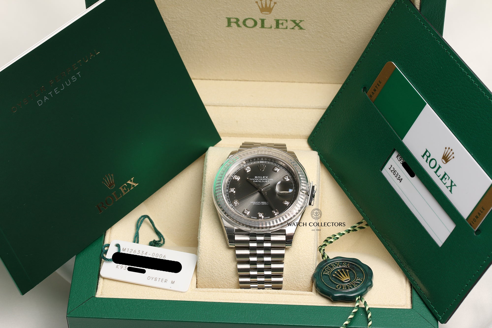 Unworn Fullset Rolex DateJust II 126334 Dark Rhodium Diamond Dial Stainless Steel Second Hand Watch Collectors 11