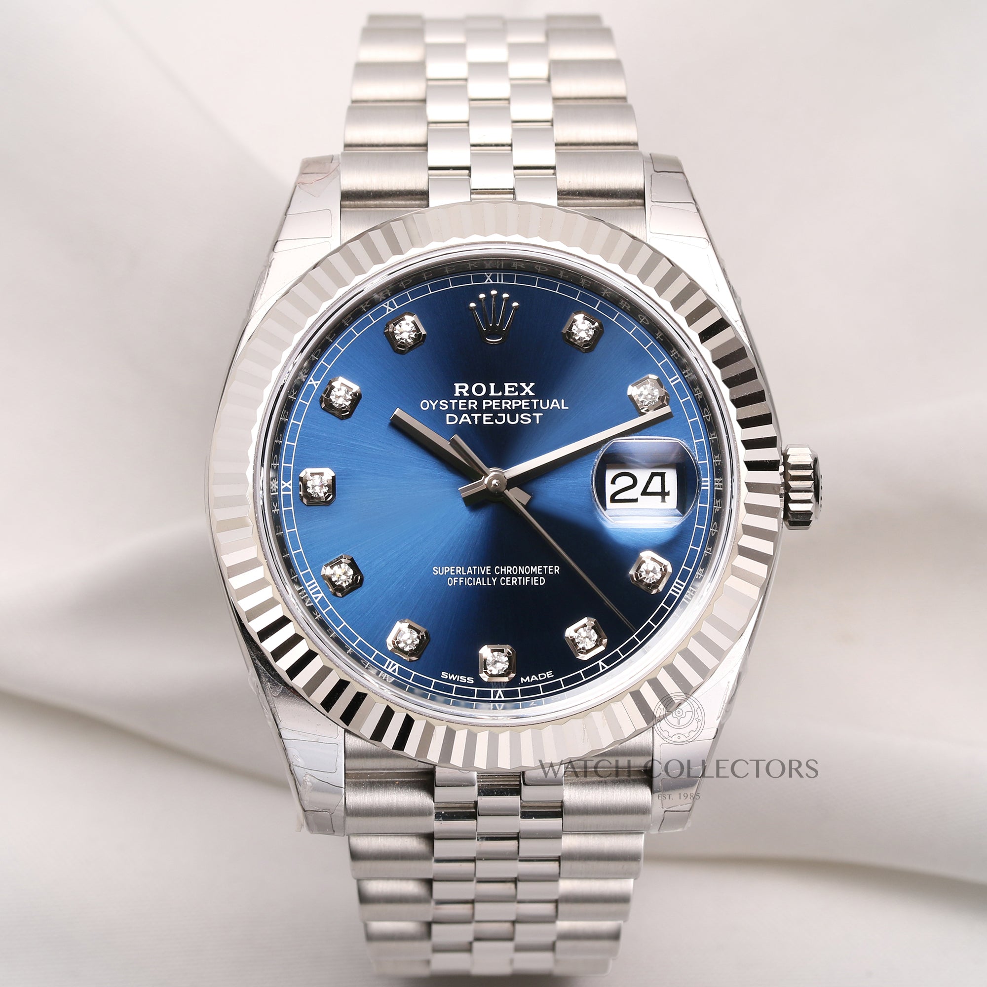 Unworn Fullset Rolex DateJust II 126334 Stainless Steel 18K White Gold Bezel Blue Diamond Dial Second Hand Watch Collectors 1