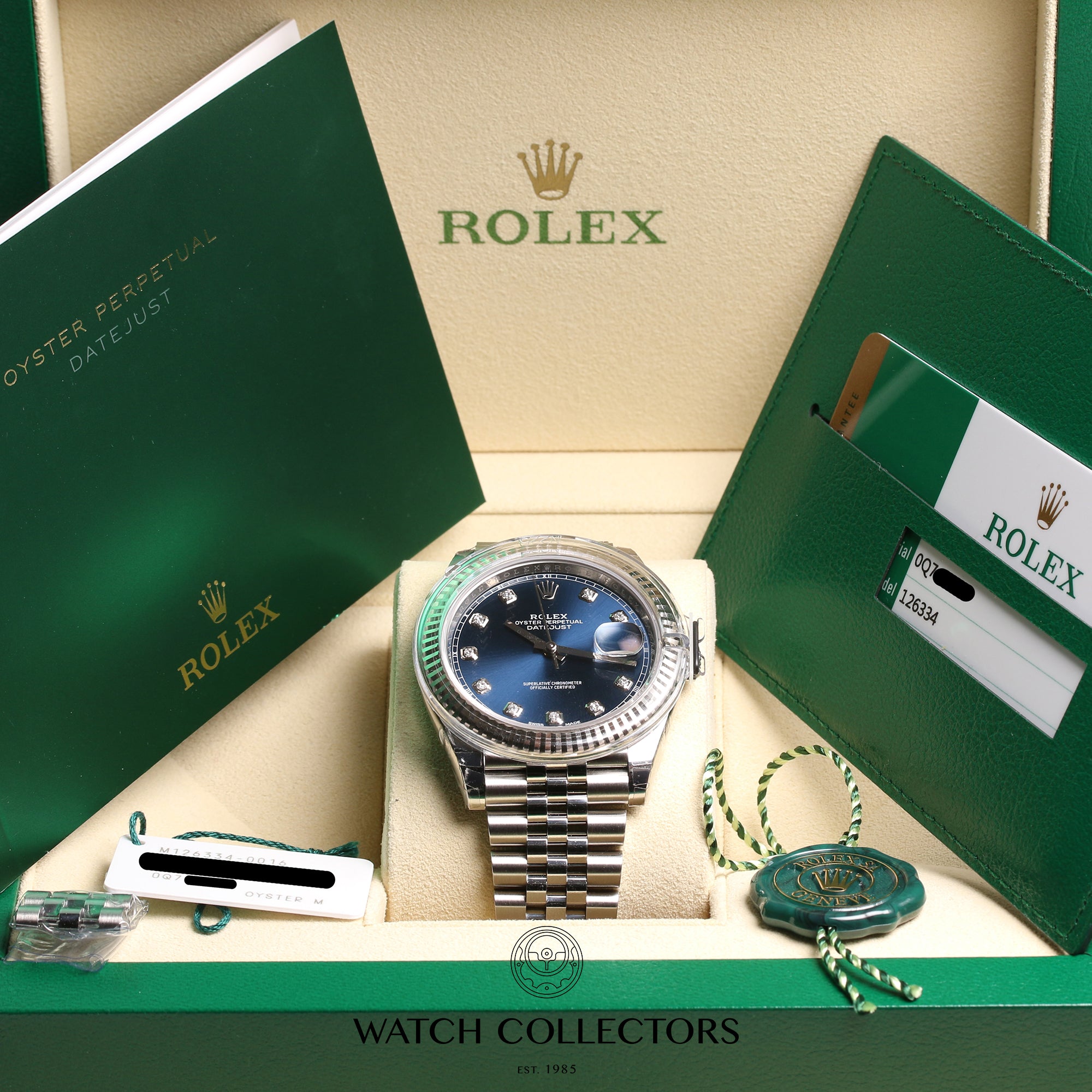 Unworn Fullset Rolex DateJust II 126334 Stainless Steel 18K White Gold Bezel Blue Diamond Dial Second Hand Watch Collectors 10