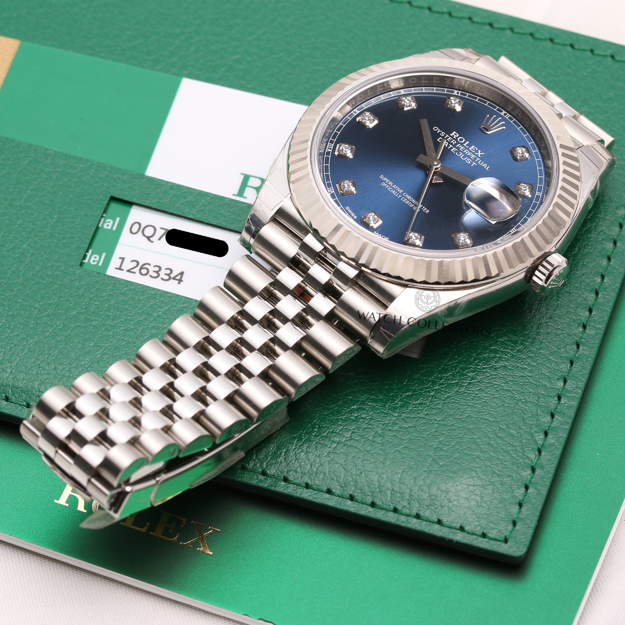 Unworn Fullset Rolex DateJust II 126334 Stainless Steel 18K White Gold Bezel Blue Diamond Dial Second Hand Watch Collectors 9
