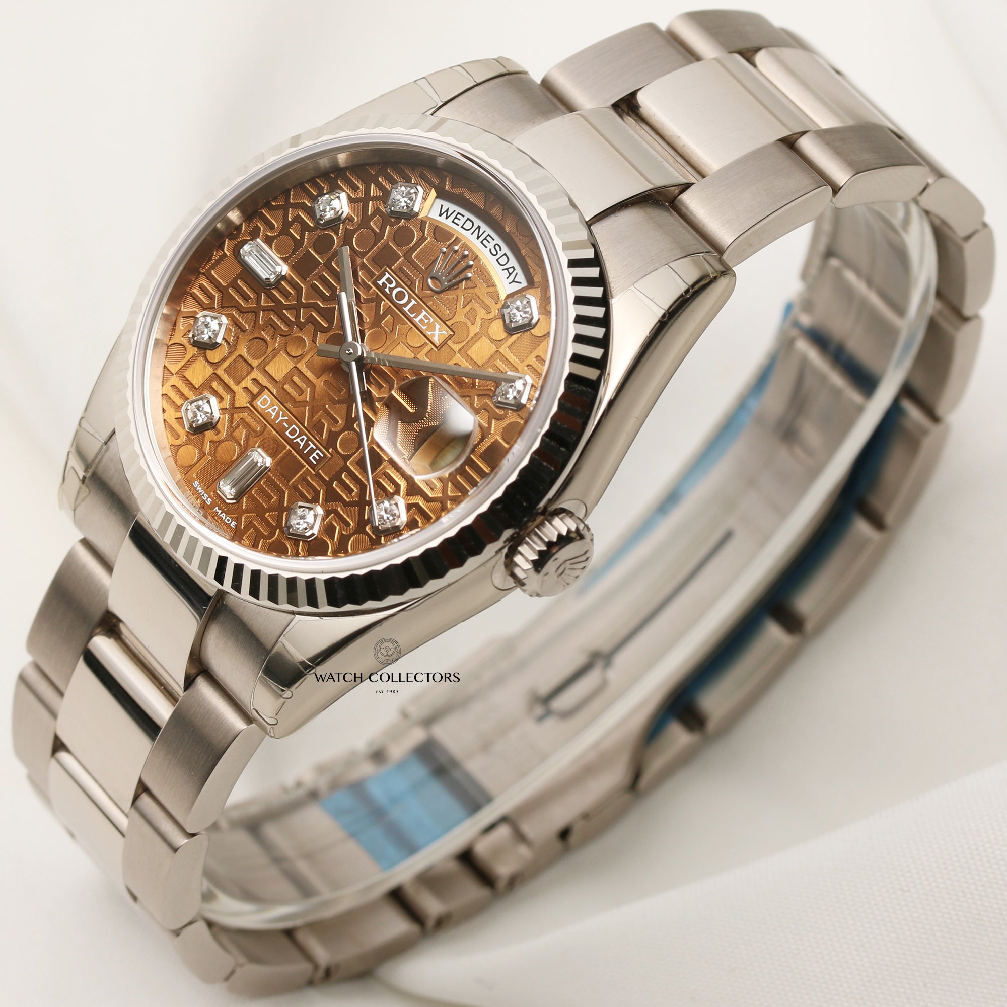 Unworn Fullset Rolex Day-Date 118239 Brown Jubilee Diamond Dial Second Hand Watch Collectors 3