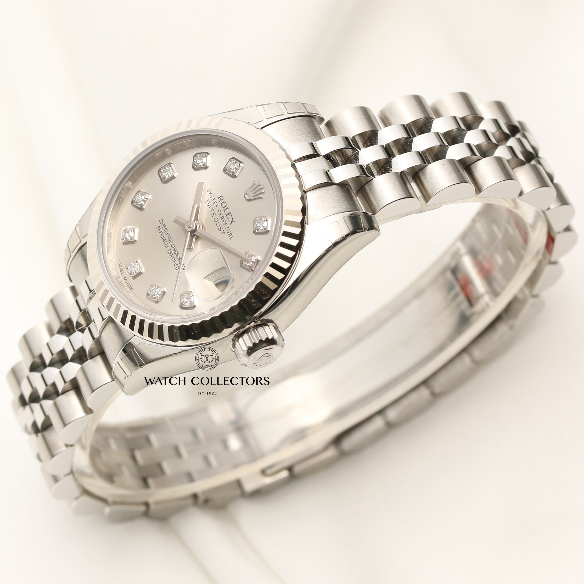 Unworn Rolex Lady DateJust 179174 Stainless Steel & 18K White Gold Bezel Silver Diamond Dial Second Hand Watch Collectors 3