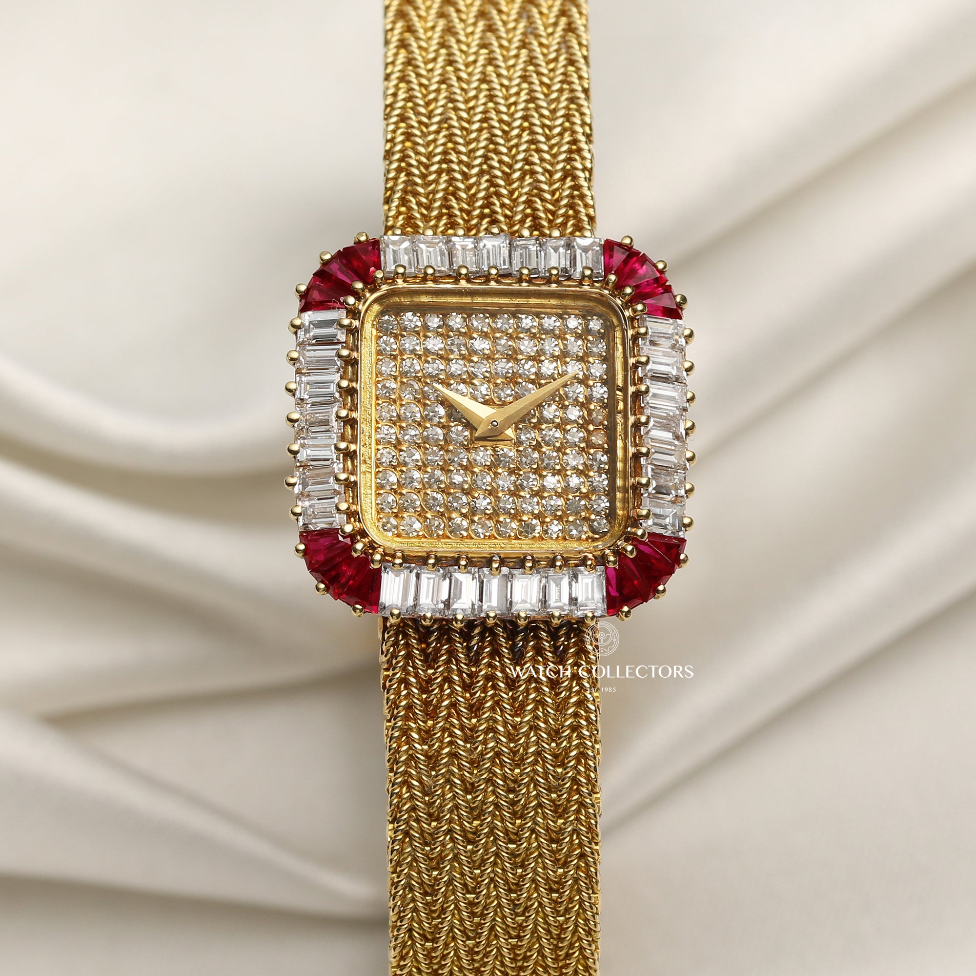 Vacheron Constantin 18K Yellow Gold Pave Dial Diamond & Ruby Bezel Second Hand Watch Collectors 1