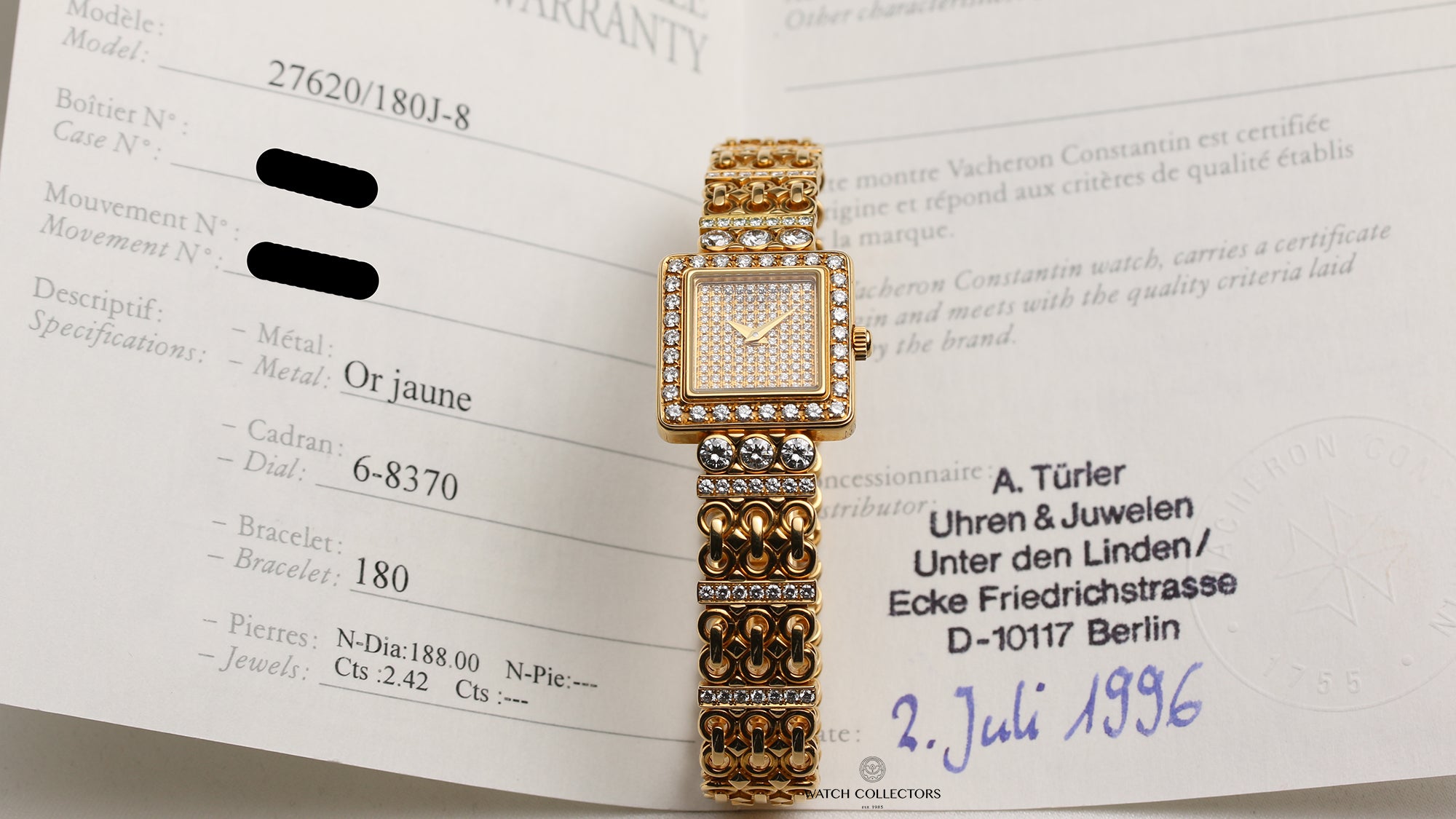 Vacheron Constantin 27620 18K Yellow Gold Pave Diamond Bezel Bracelet Second Hand Watch Collectors 10