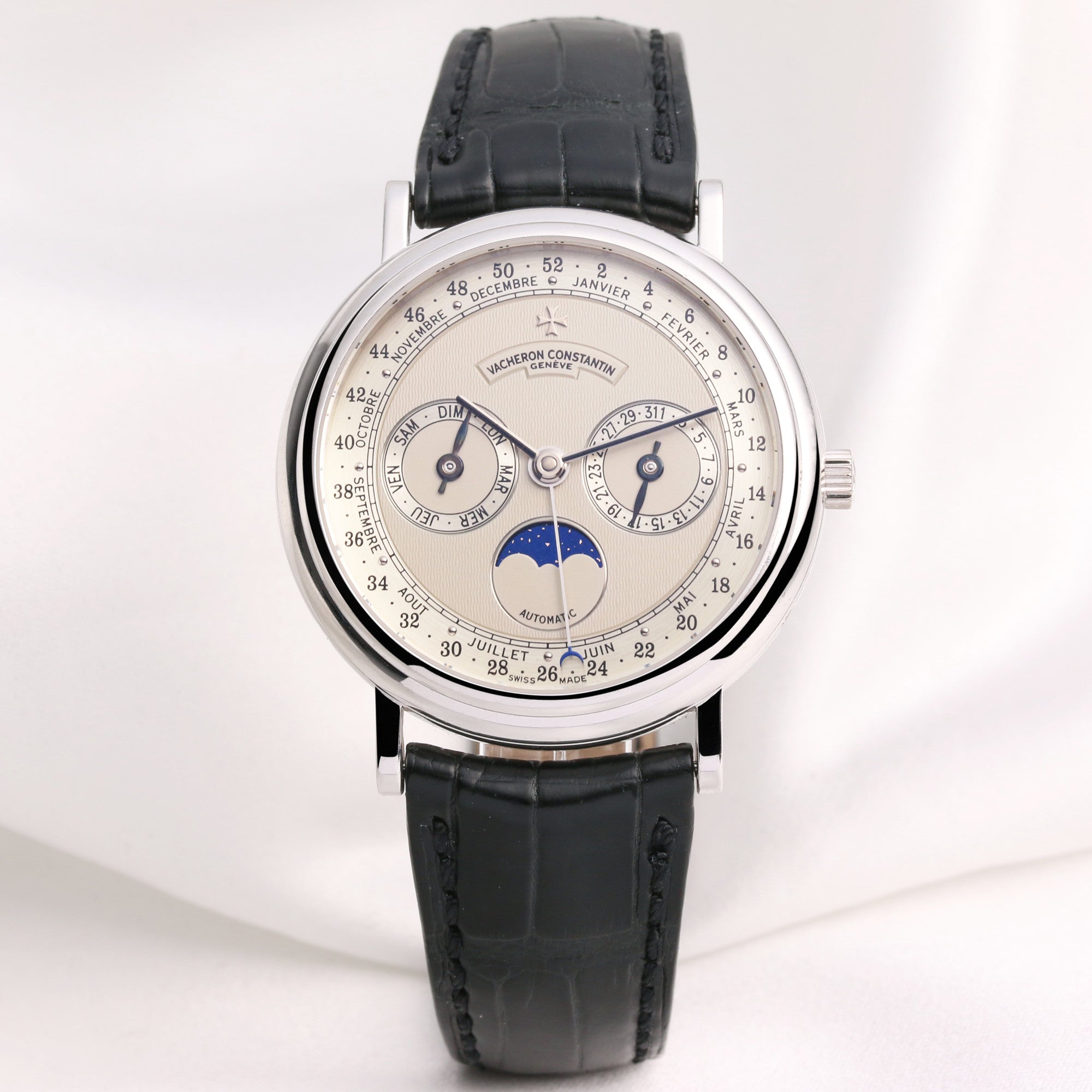 Vacheron Constantin Triple Moonphase Calendar 47052 18K White Gold Second Hand Watch Collectors 1
