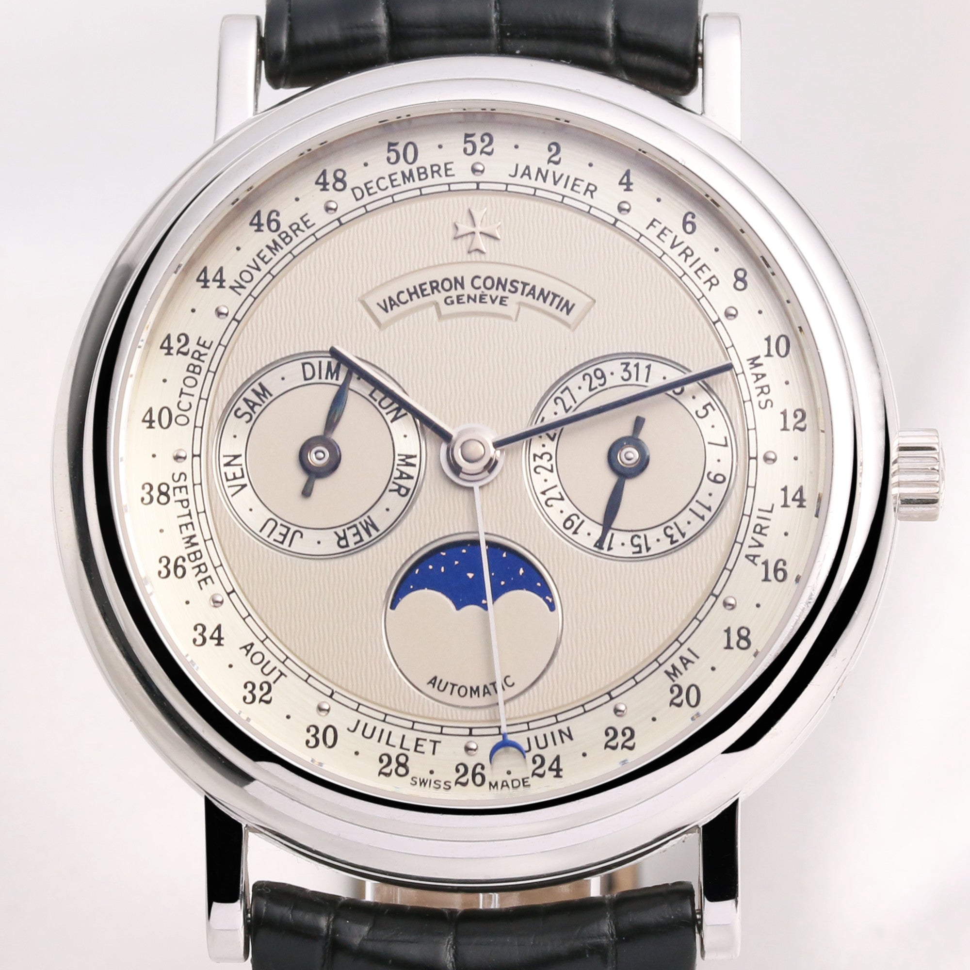 Vacheron Constantin Triple Moonphase Calendar 47052 18K White Gold Second Hand Watch Collectors 2