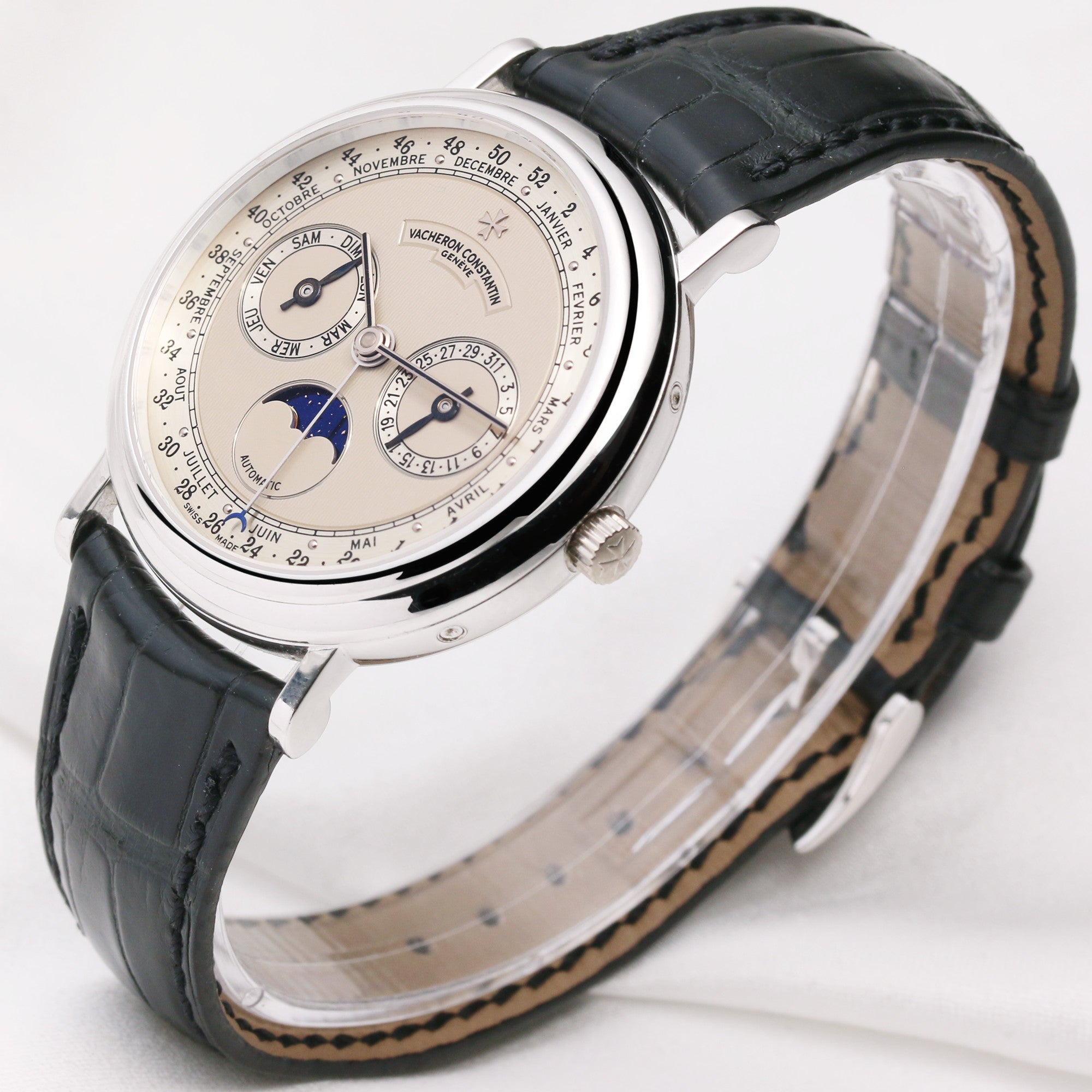 Vacheron Constantin Triple Moonphase Calendar 47052 18K White Gold Second Hand Watch Collectors 3